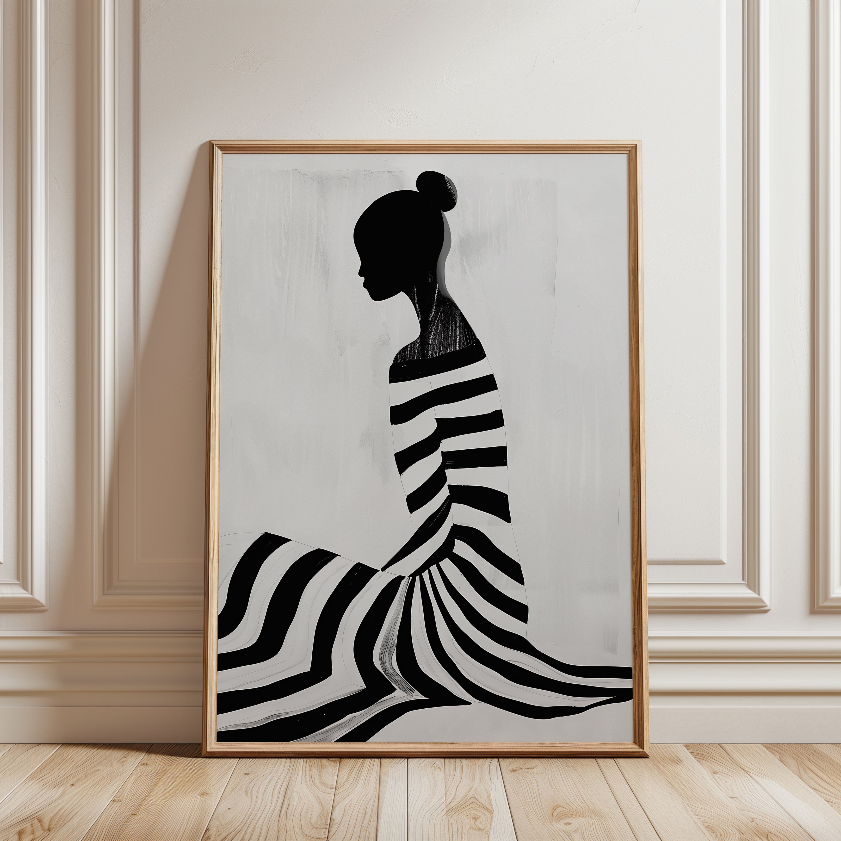 Fashion Wall Art Print: Elegant Woman Silhouette (Black and White Post - framed detail