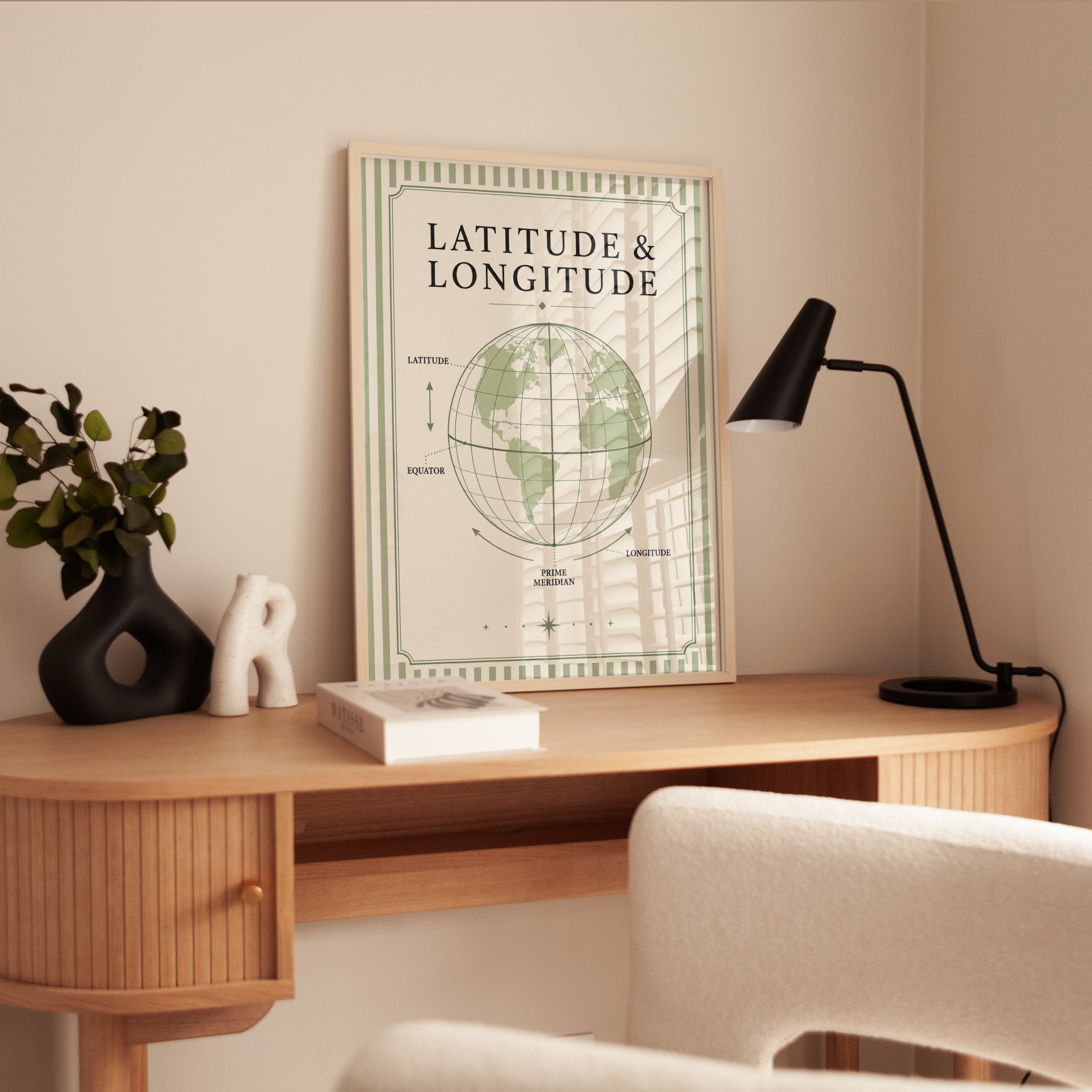 Latitude and Longitude Globe Print: Vintage Geography Wall Art - interior