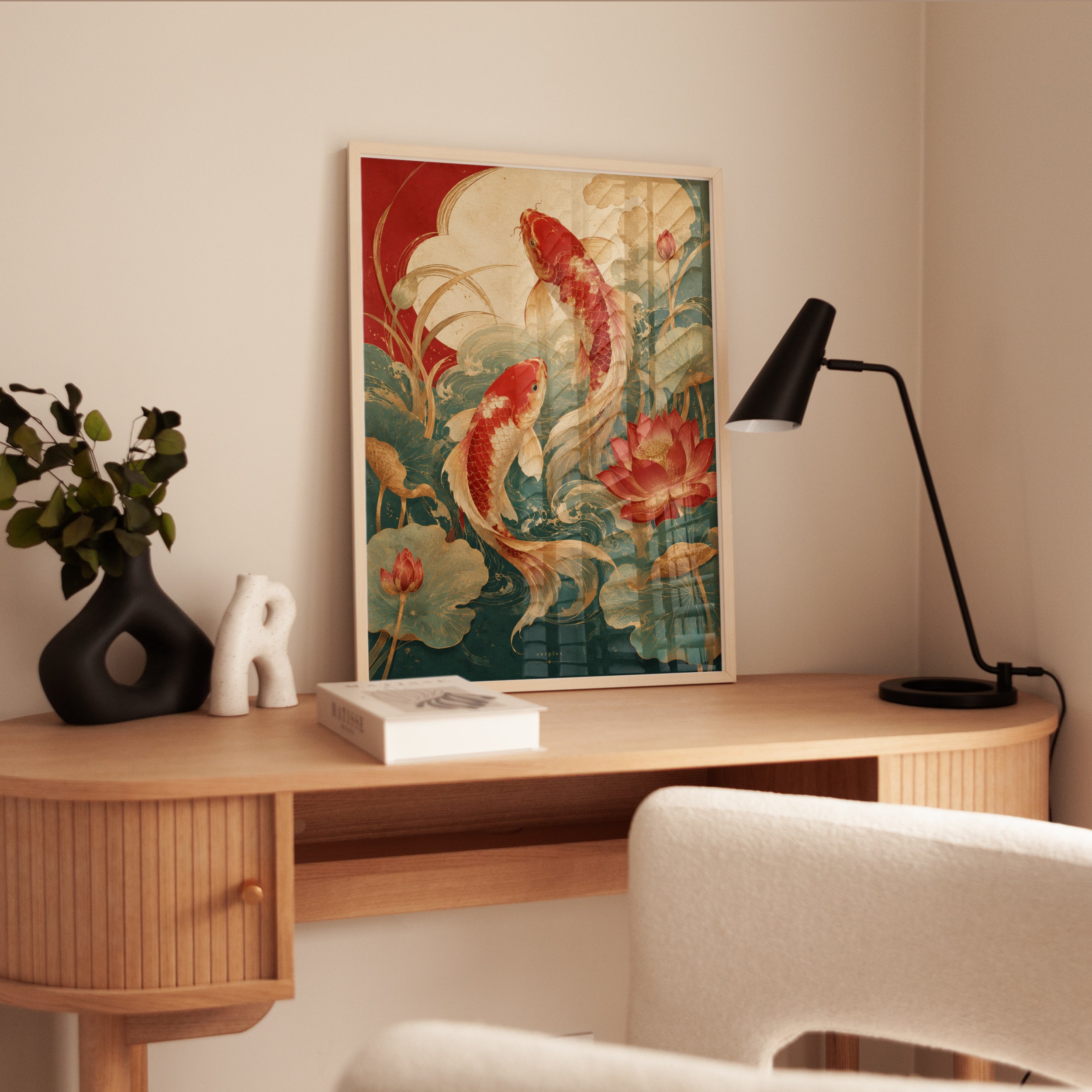 Koi Fish Wall Art – Japanese Lotus Poster - interior