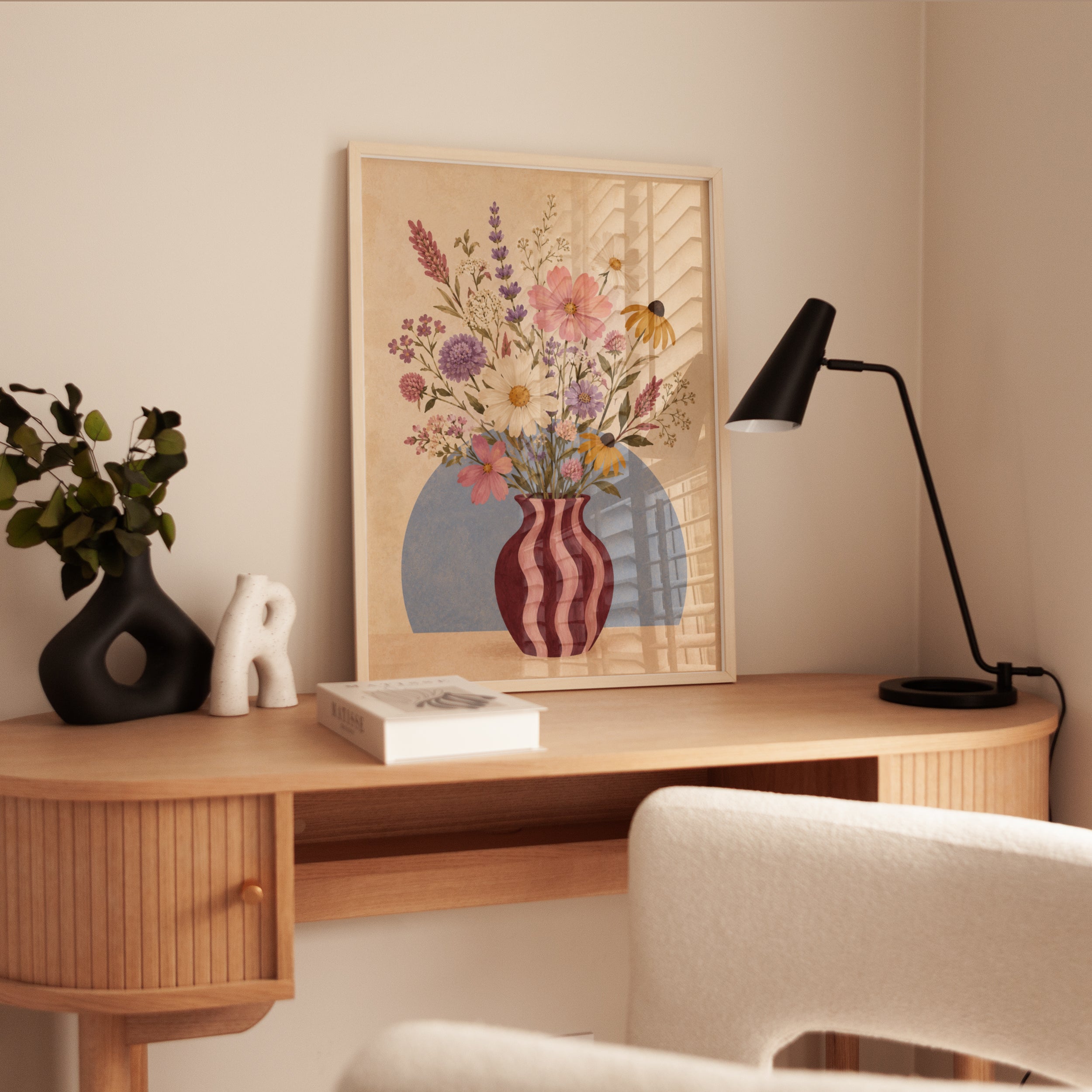Wildflower Vase Print – Vintage Floral Wall Art - interior