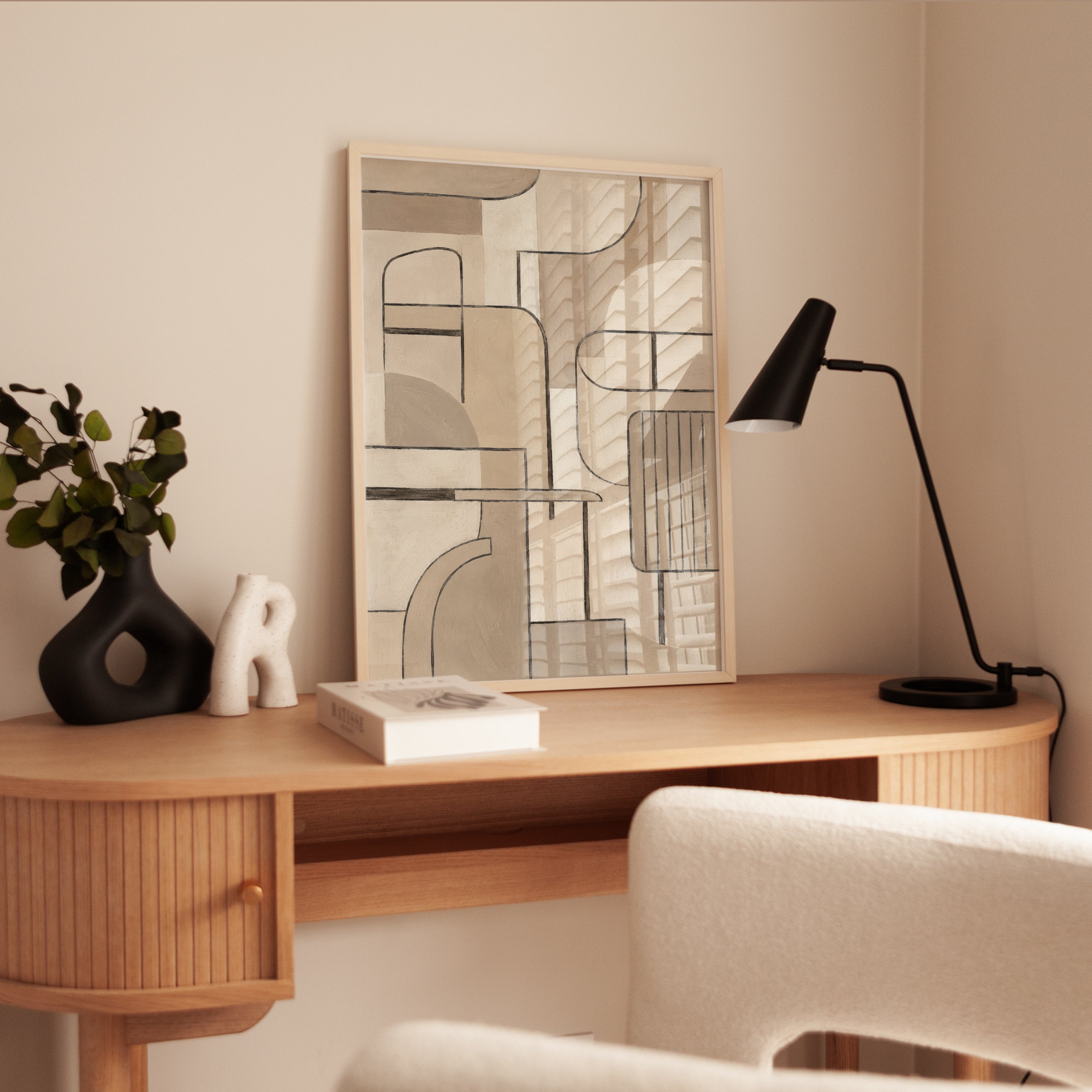 Abstract Geometric Forms Art Print: Neutral Modernist Composition - interior