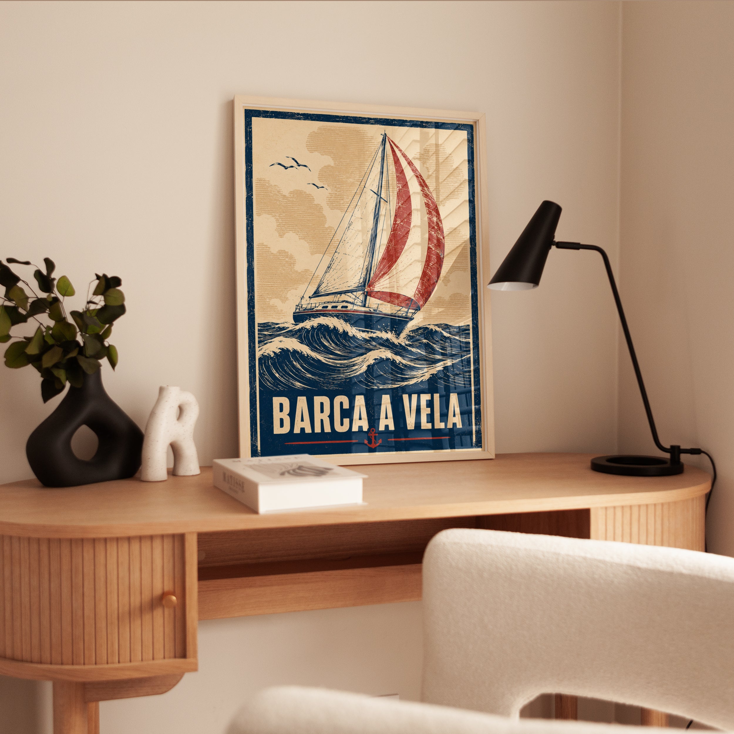 Vintage Sailboat Poster: Retro Nautical Art Print - interior