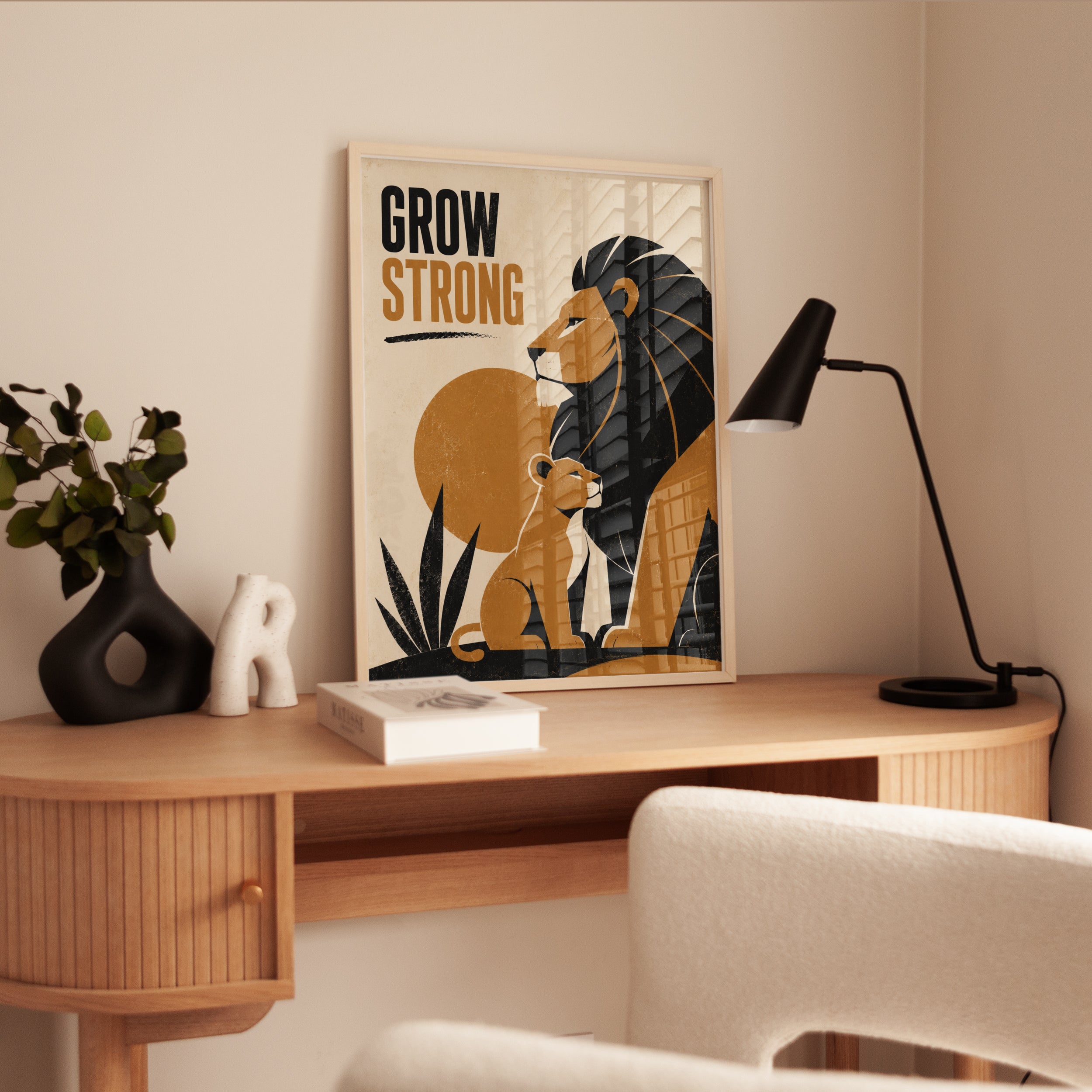 Lion Nursery Wall Art – Grow Strong Print - interior