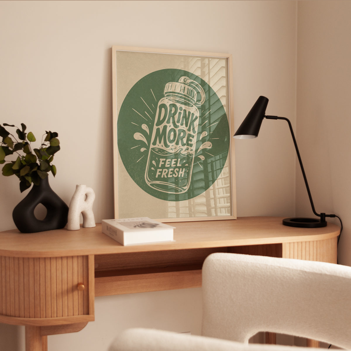 Drink More Water Wall Art – Retro Bottle Design - interior