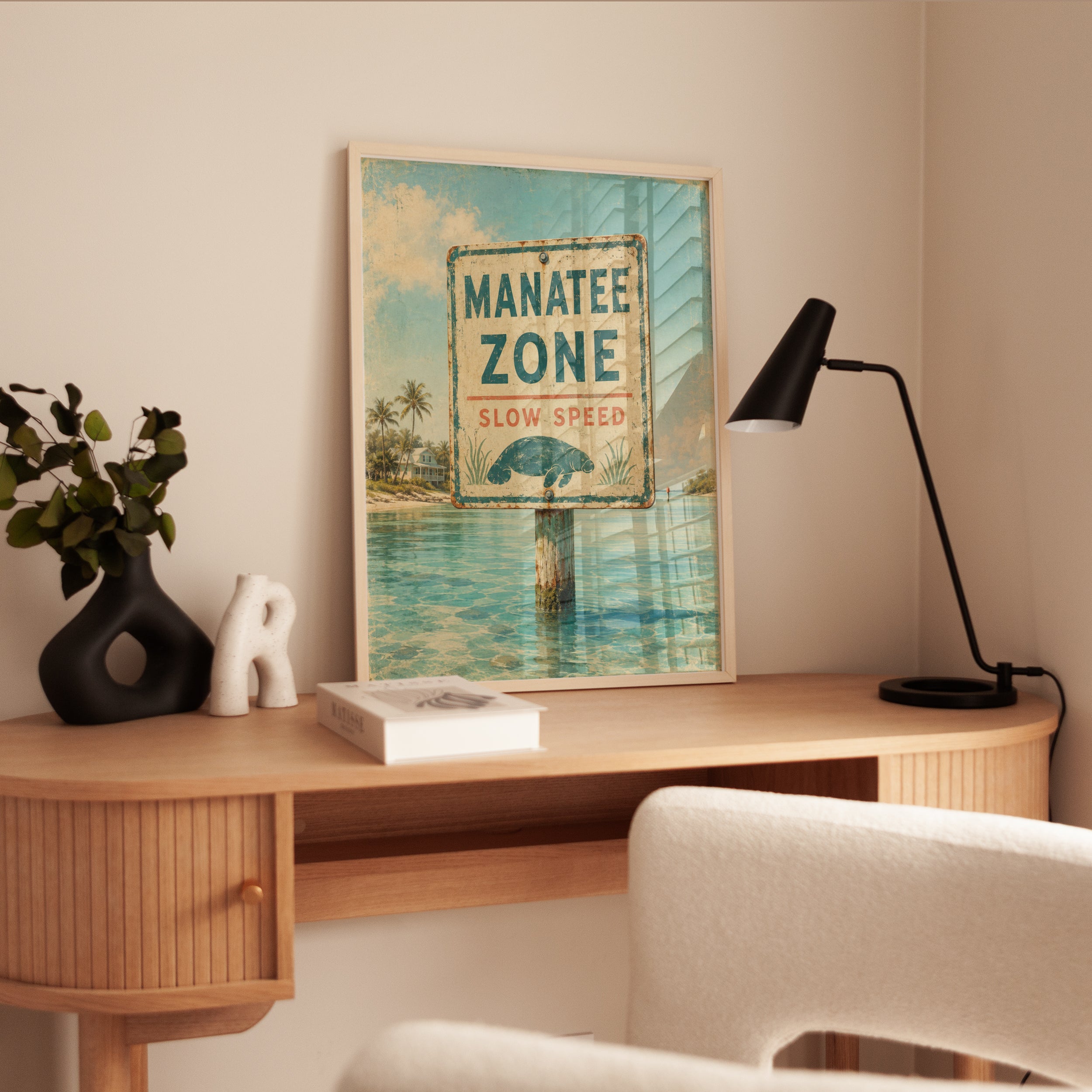Manatee Wall Art – Vintage Coastal Print - interior