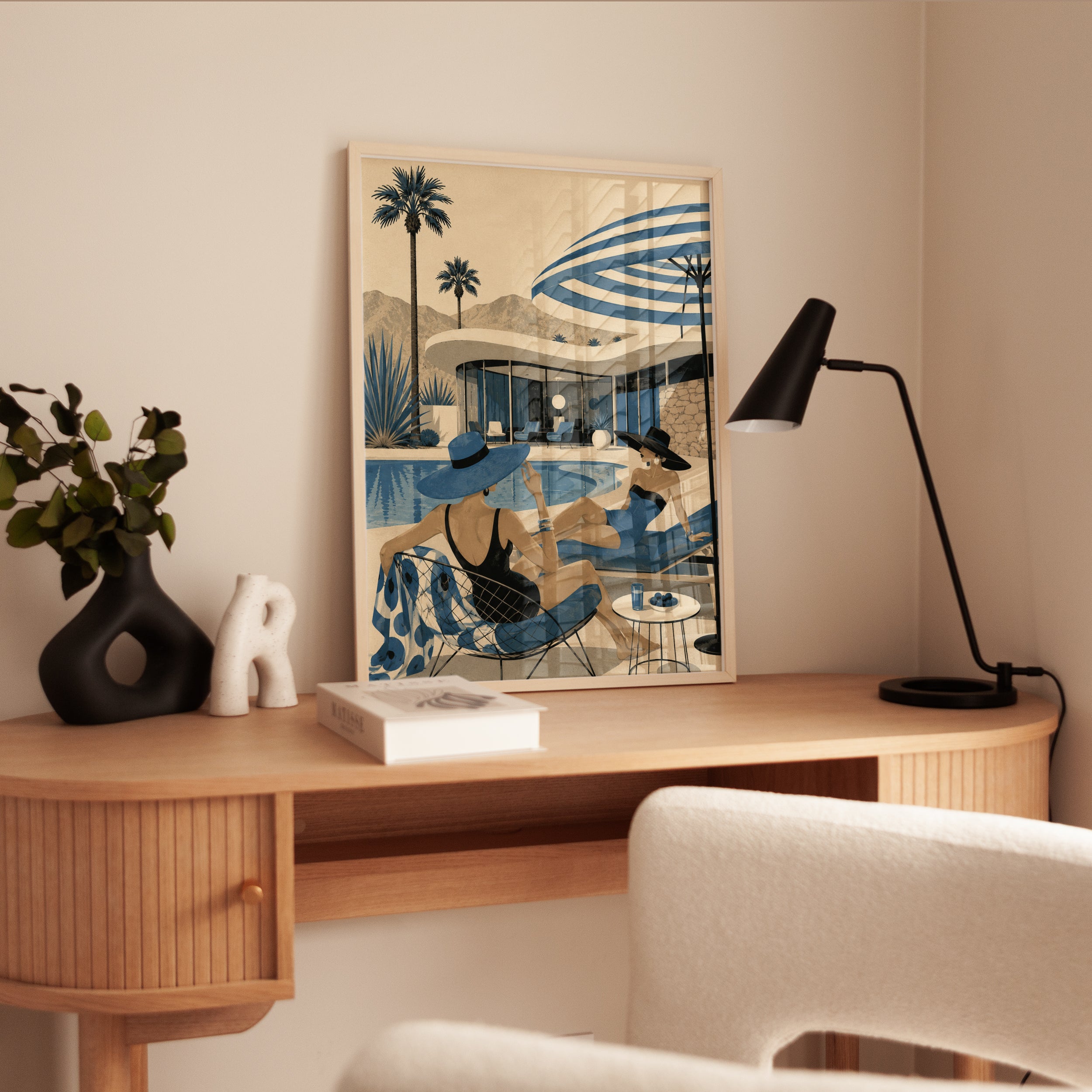 Mid-Century Palm Springs Poolside Art Print: Retro Modern Design - interior