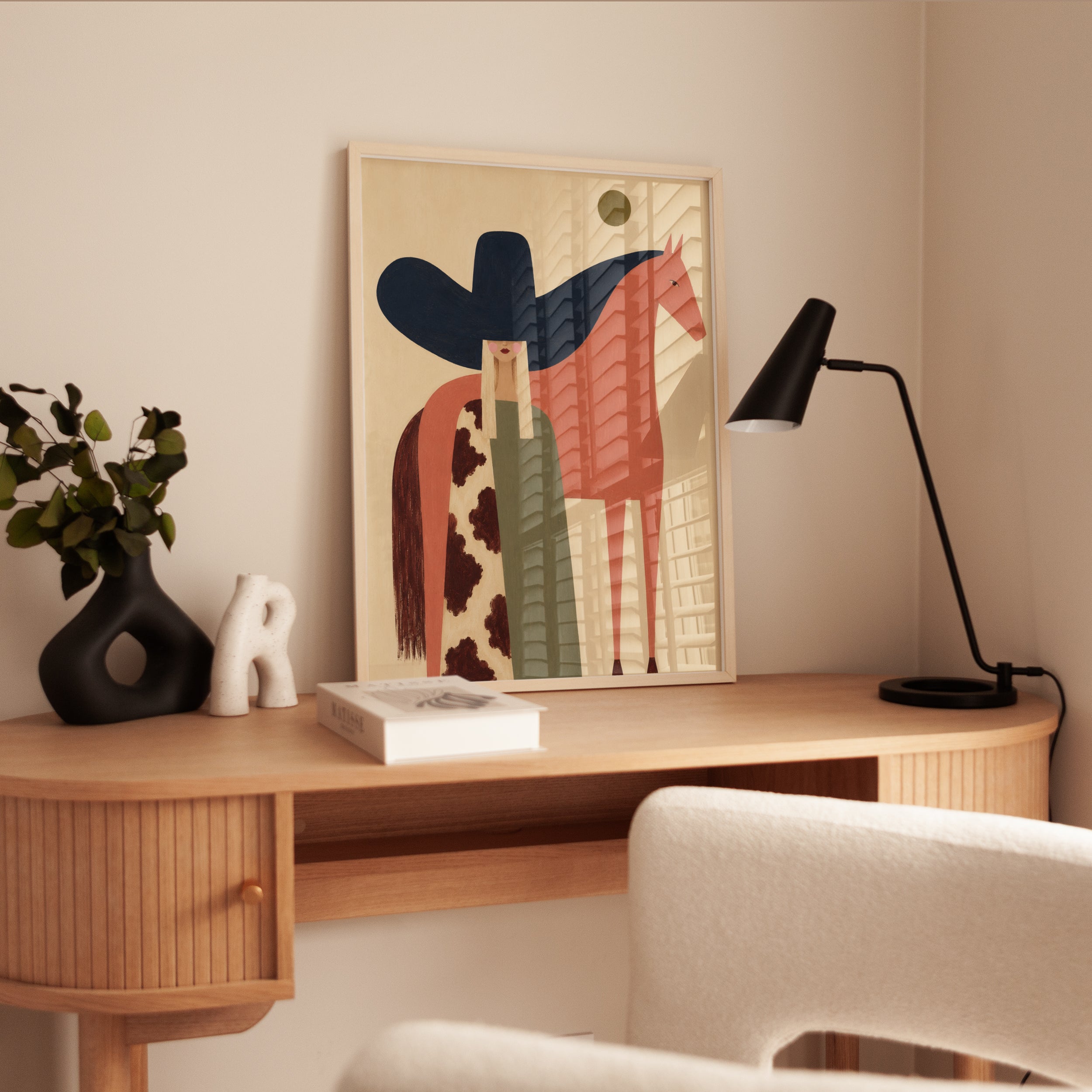 Western Cowboy Wall Art – Folk Art Horse Print - interior