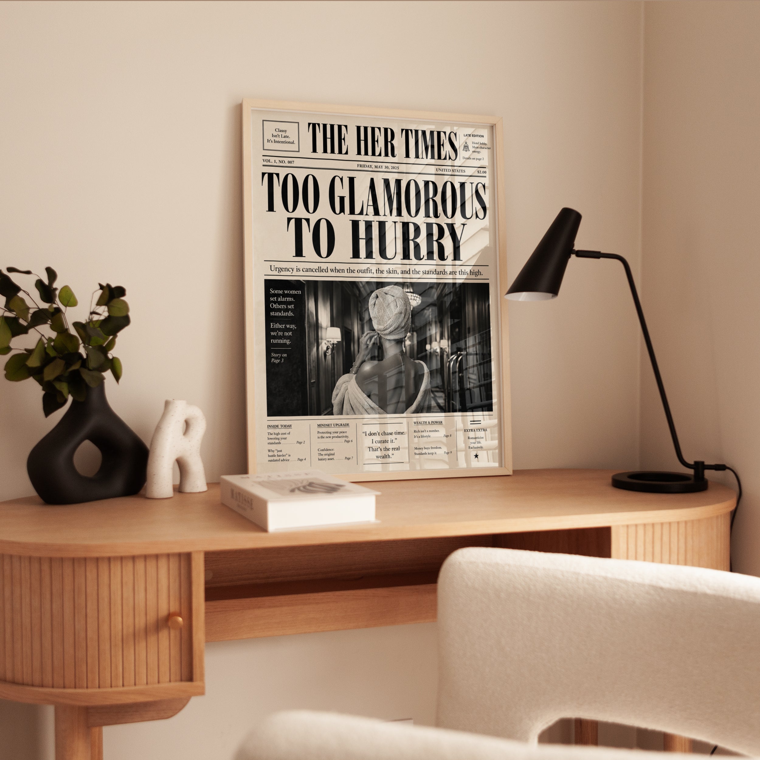 Too Glamorous To Hurry Fashion Poster: Luxury Lifestyle Art Print - interior