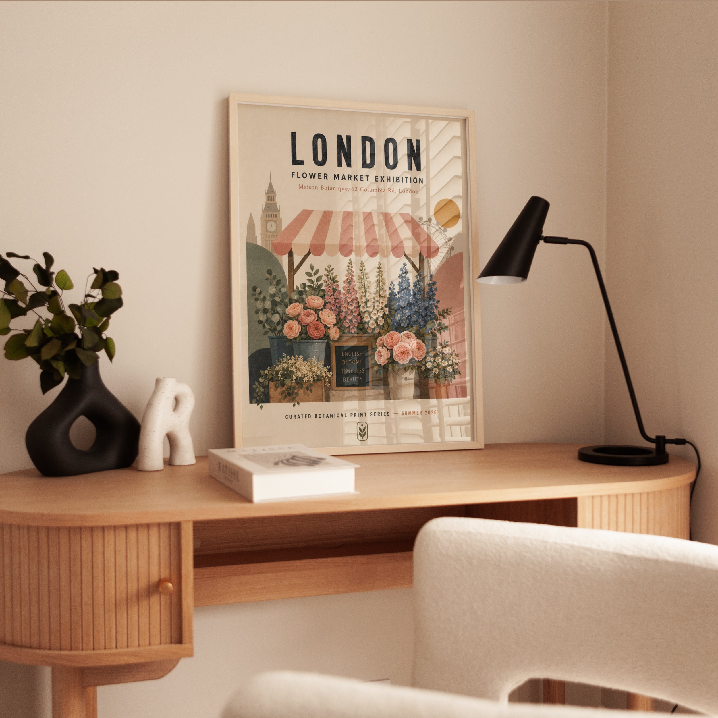 London Flower Market Print — Vintage Botanical Travel Poster - interior