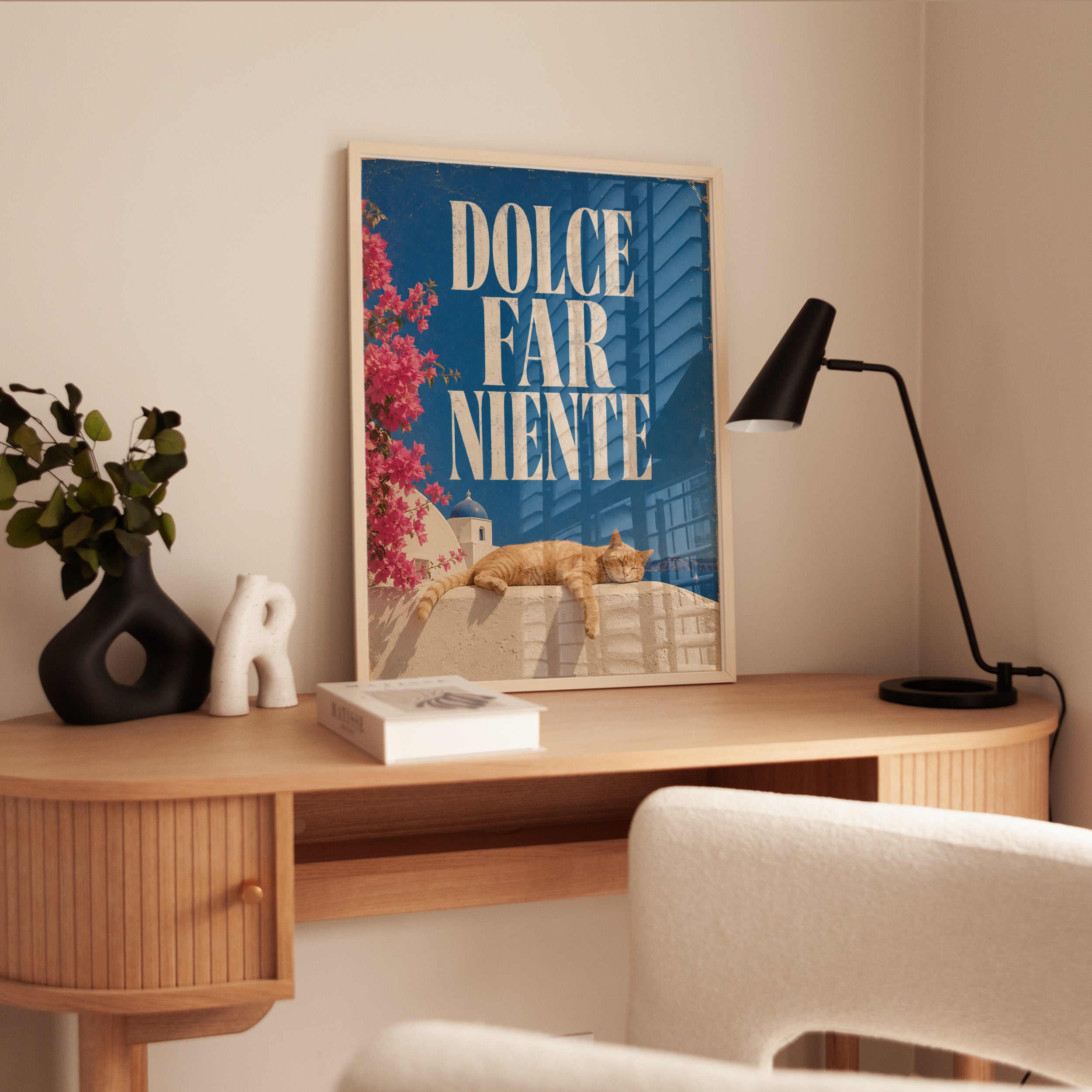 Dolce Far Niente Cat Poster: Mediterranean Travel Wall Art - interior