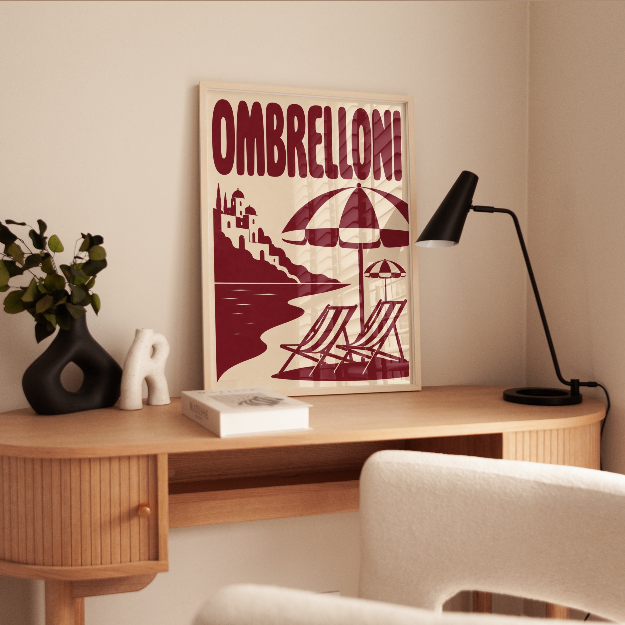 Vintage Italian Beach Print: Ombrelloni Travel Poster - interior