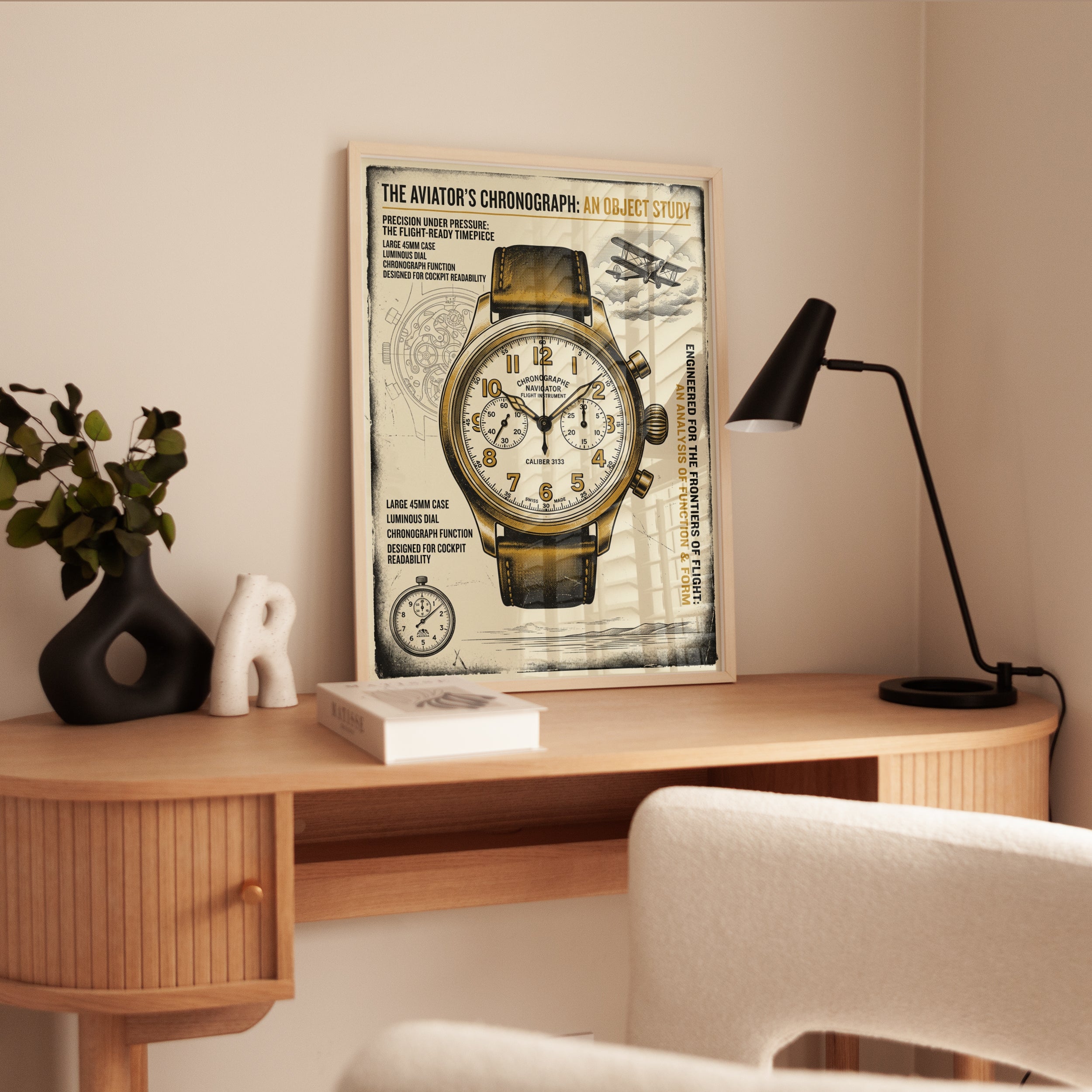 Vintage Aviator Chronograph Poster: Retro Aviation Watch Art - interior