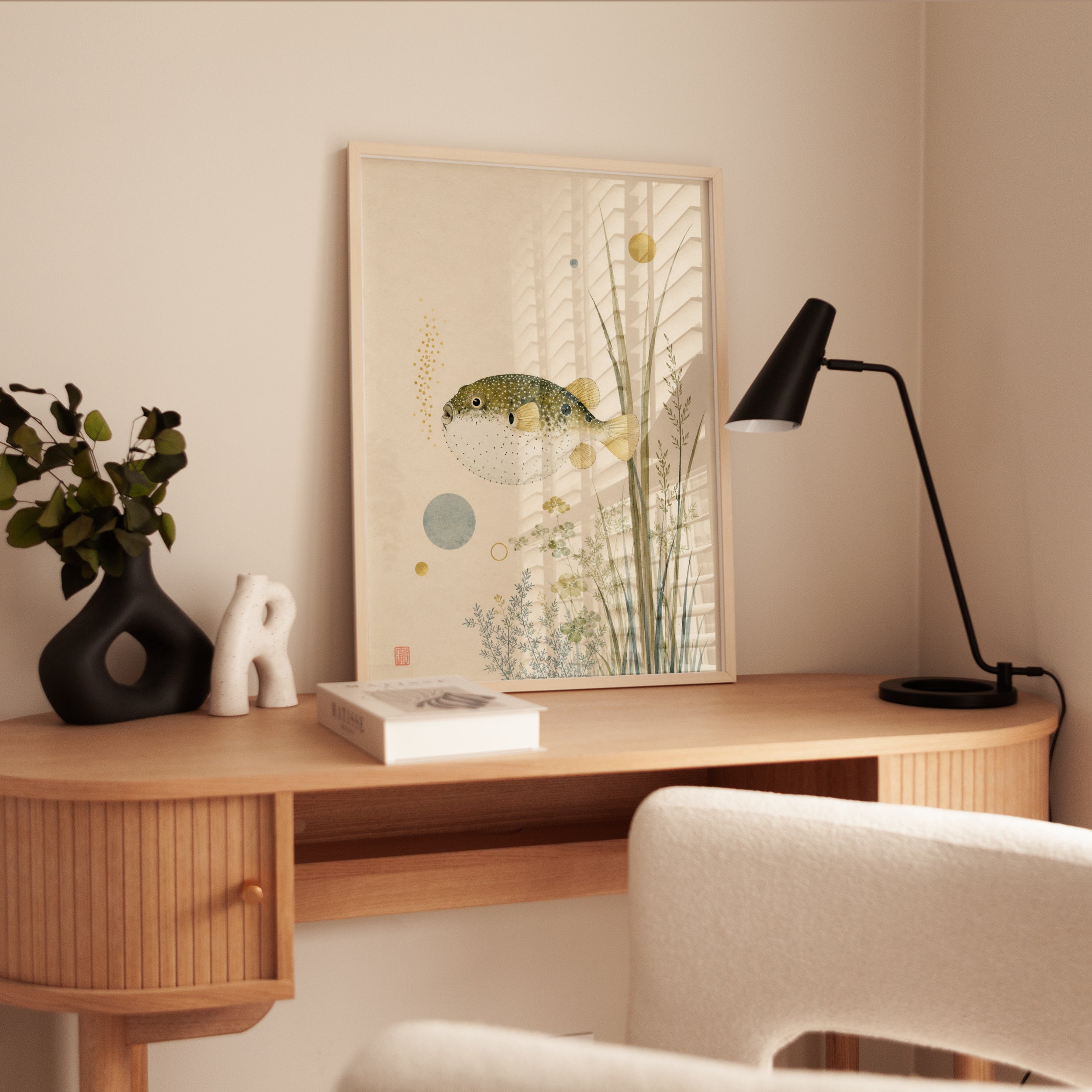 Japanese Fish Wall Art – Pufferfish Print - interior