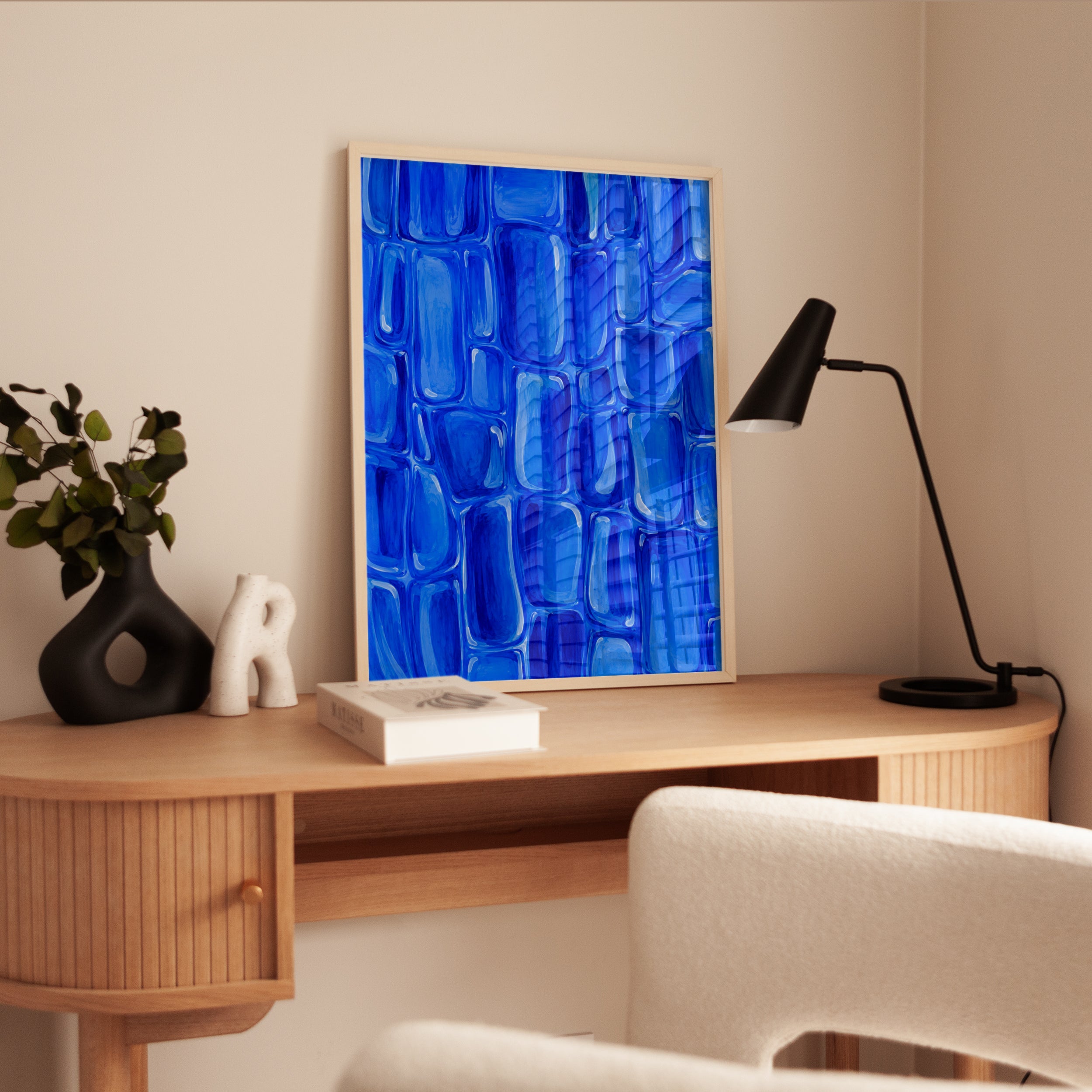 Blue Glass Mosaic Wall Art: Abstract Geometric Pattern Print - interior
