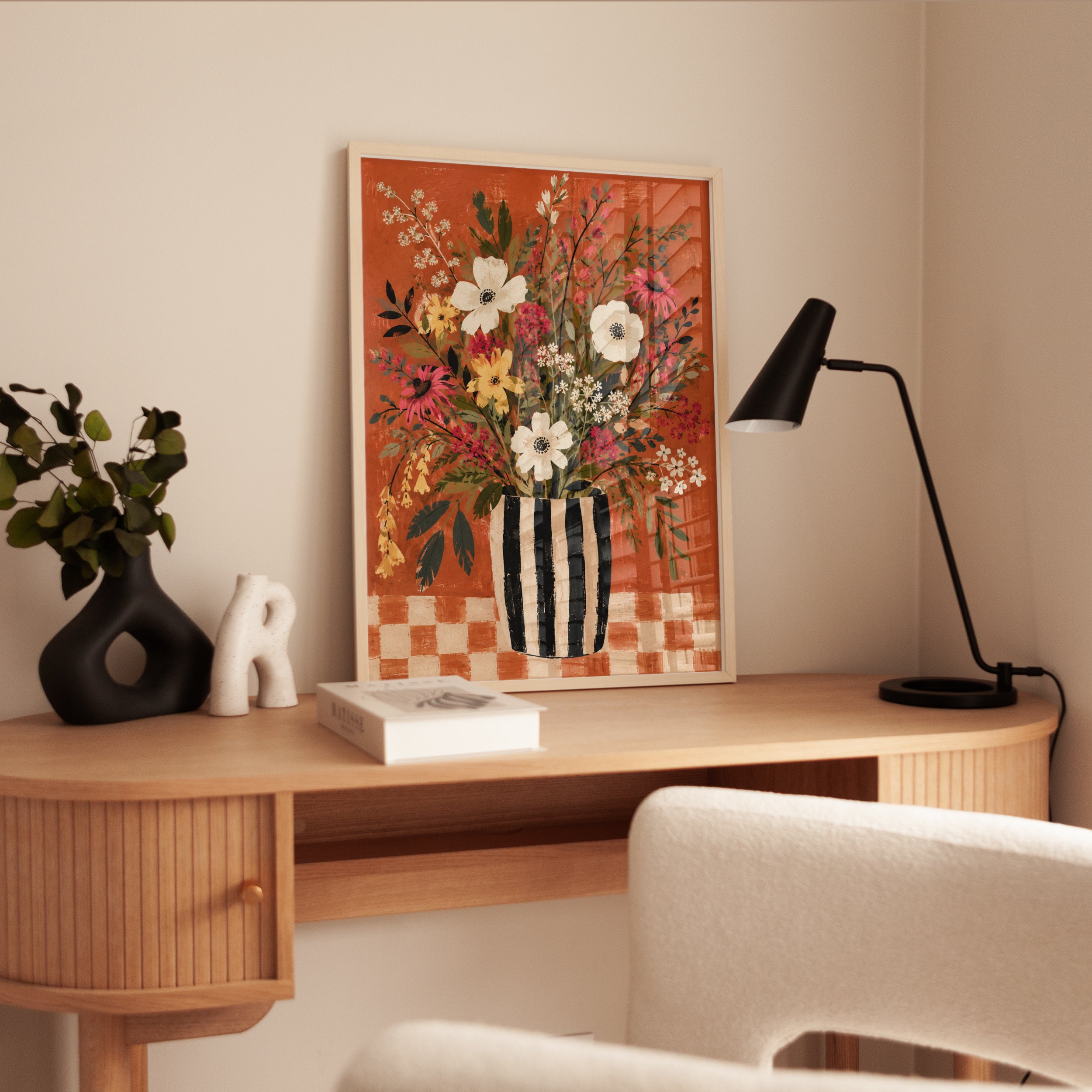 Floral Vase Wall Art – Retro Botanical Print - interior