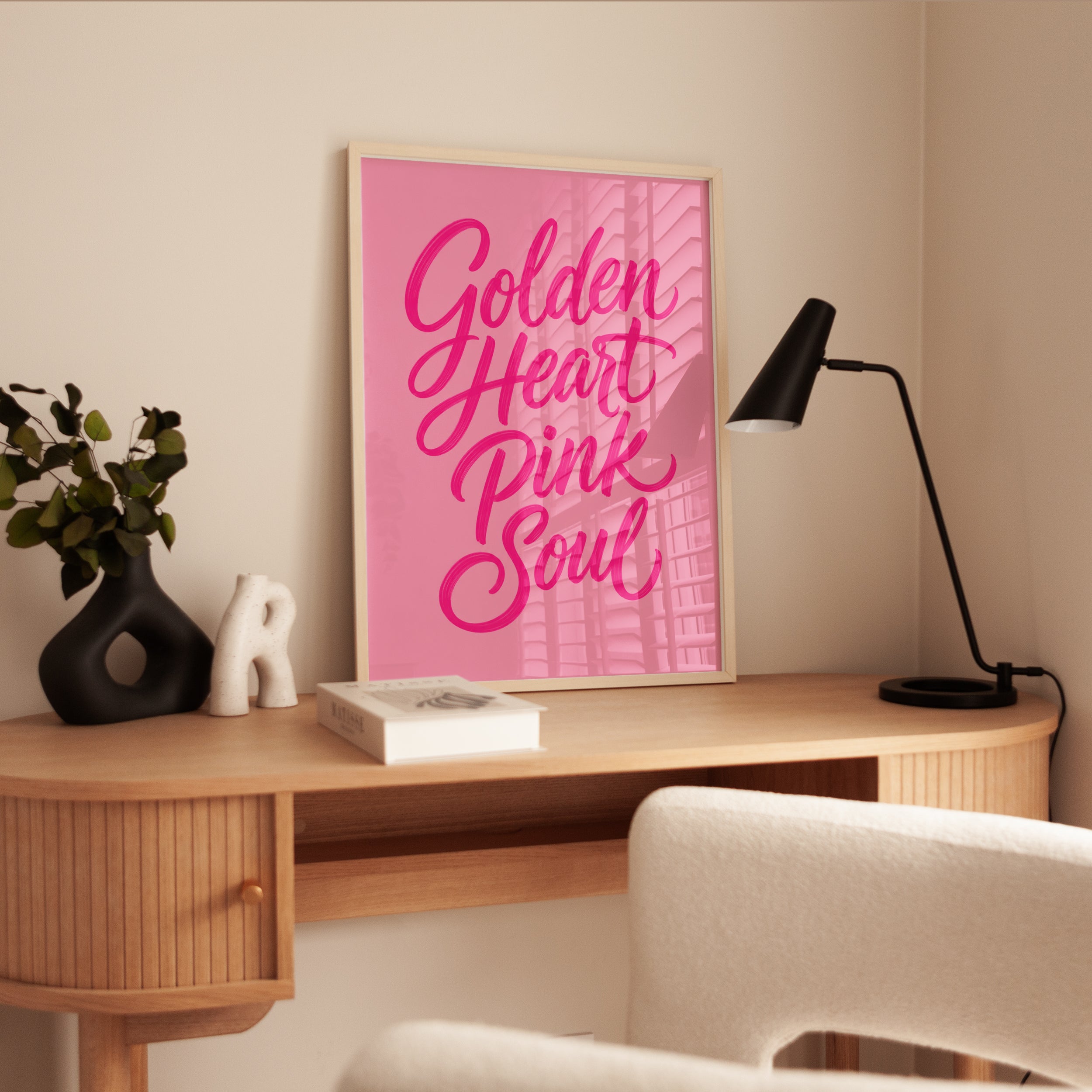 Golden Heart Pink Soul Typography Print: Modern Brush Lettering - interior