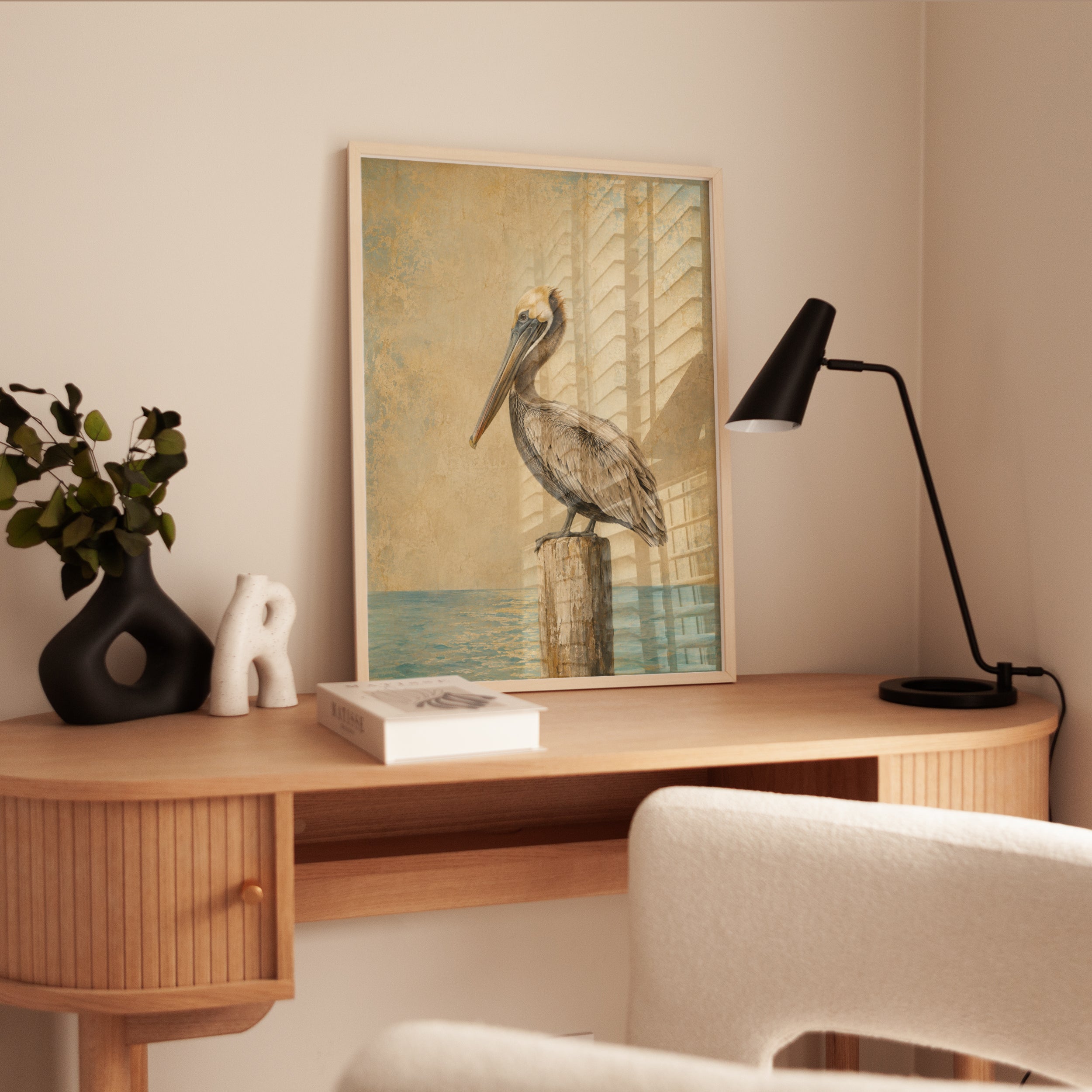 Pelican Wall Art – Coastal Bird Print - interior