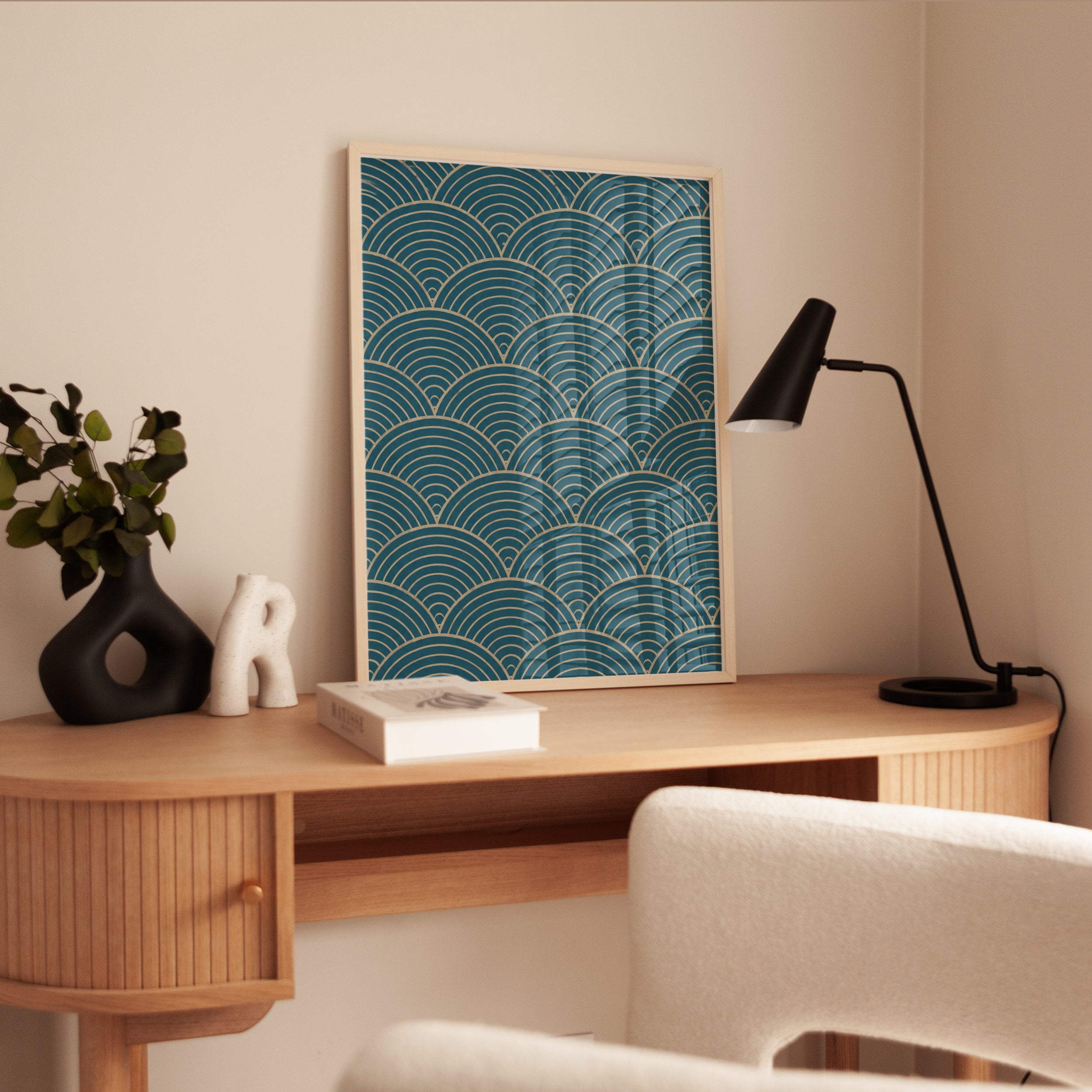 Teal and Gold Japanese Wave Print - interior