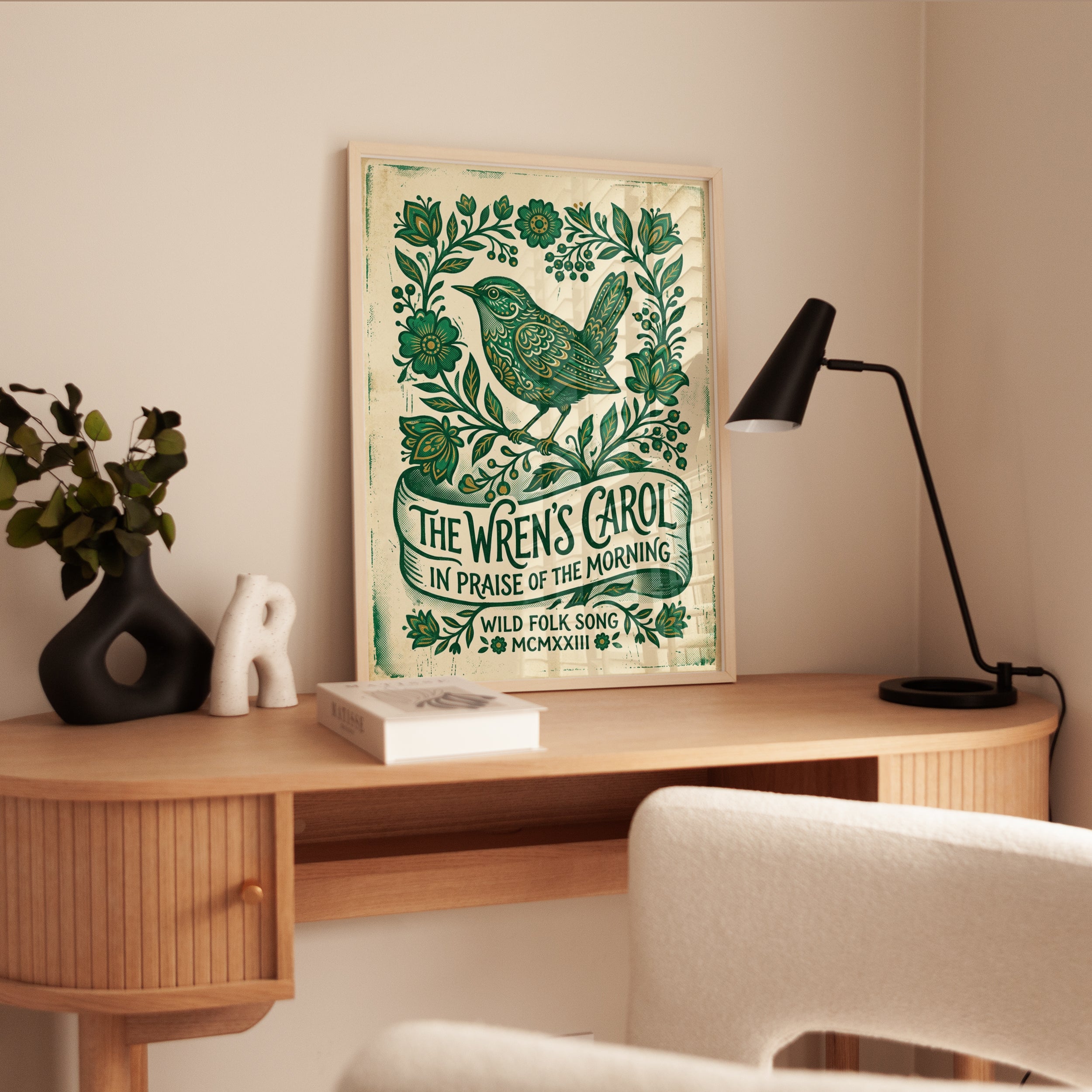 Folk Art Bird Print — The Wren's Carol - interior