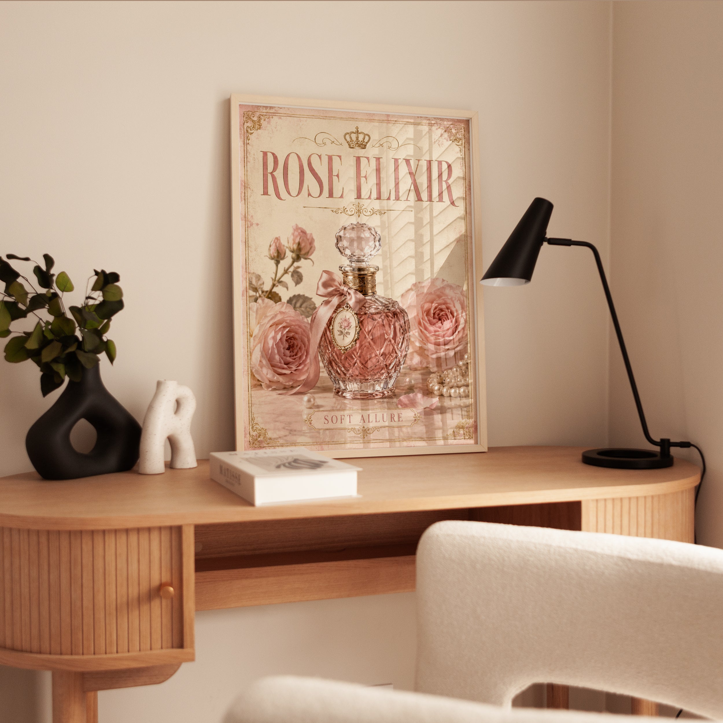 Vintage Perfume Bottle Print — Rose Elixir French Advertisement - interior