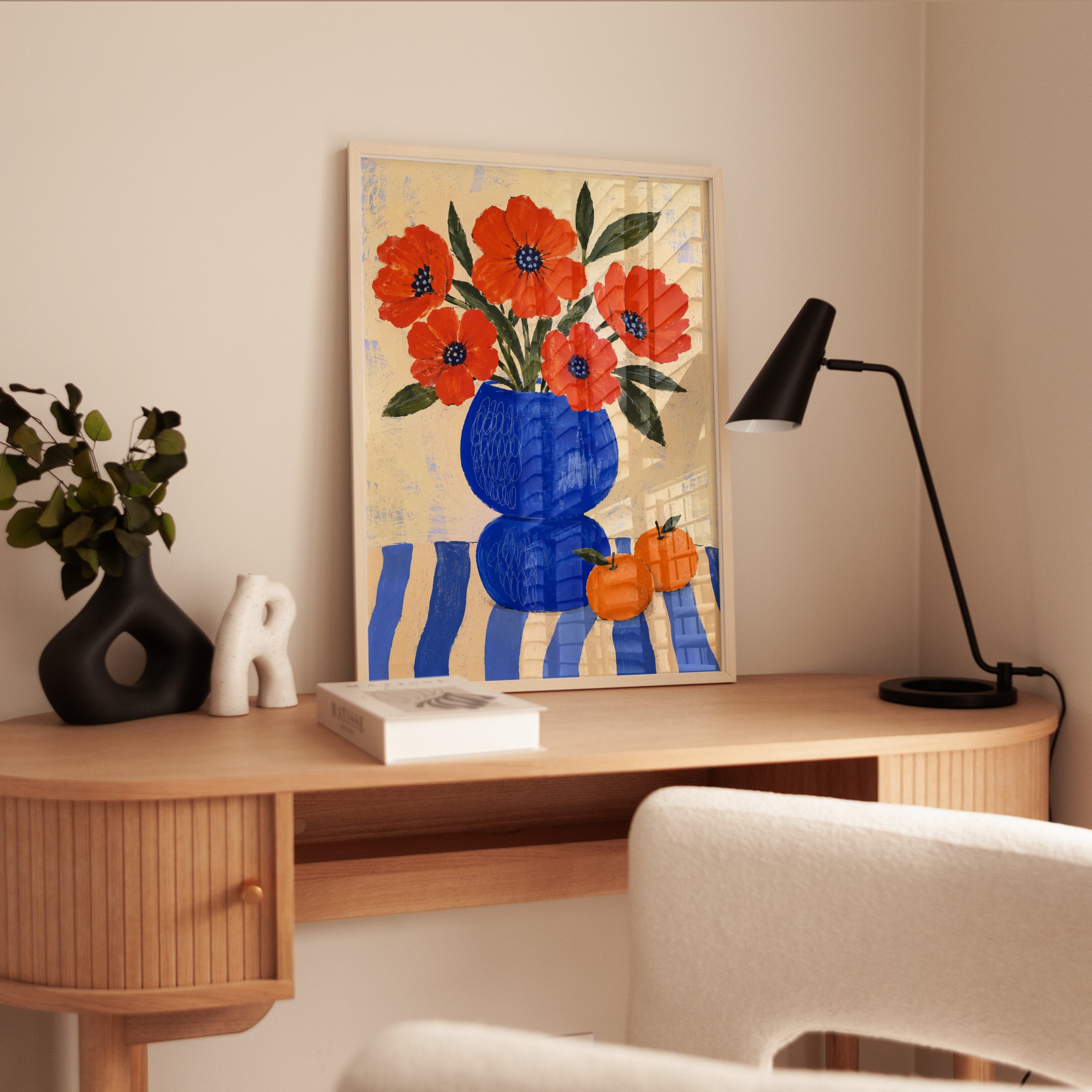 Red Poppy Wall Art – Folk Art Floral Print - interior