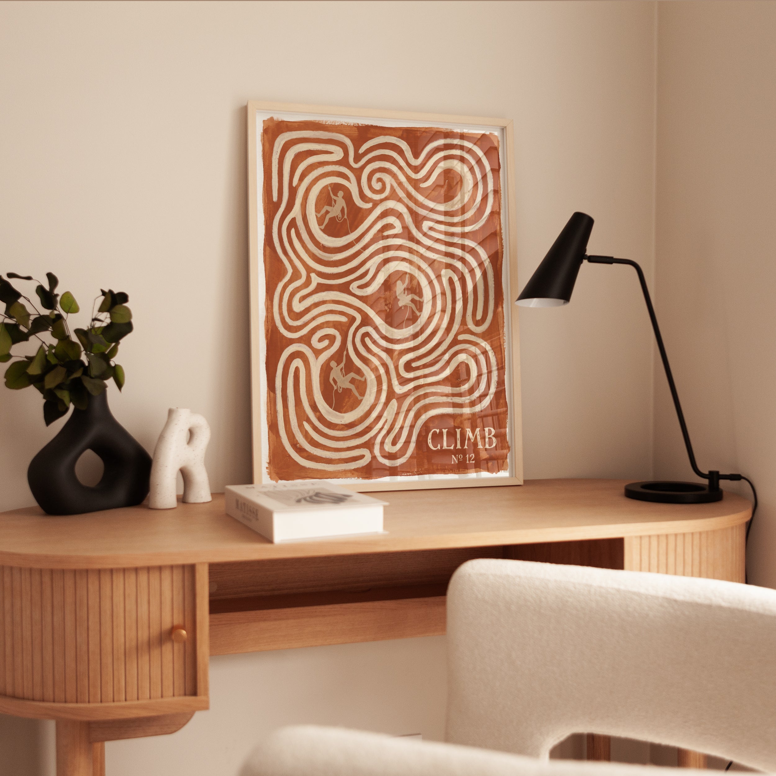 Climb Maze Art Print: Rust Orange Rock Climbing Wall Decor - interior