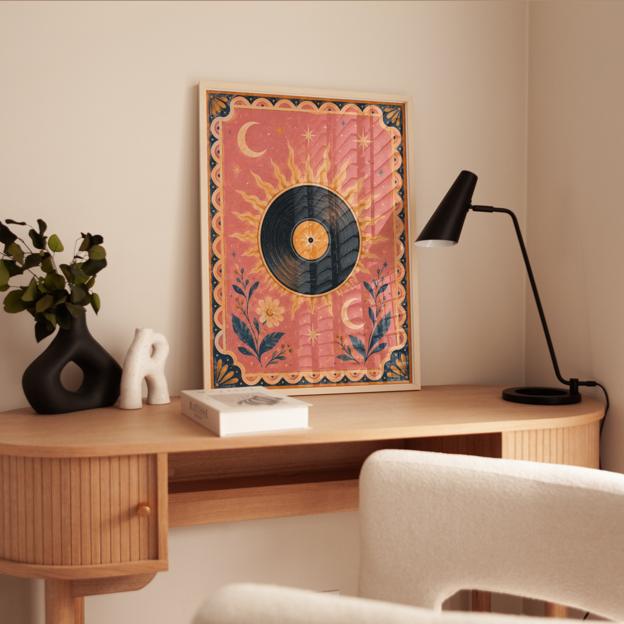 Vinyl Record Wall Art – Celestial Sun Moon Print - interior