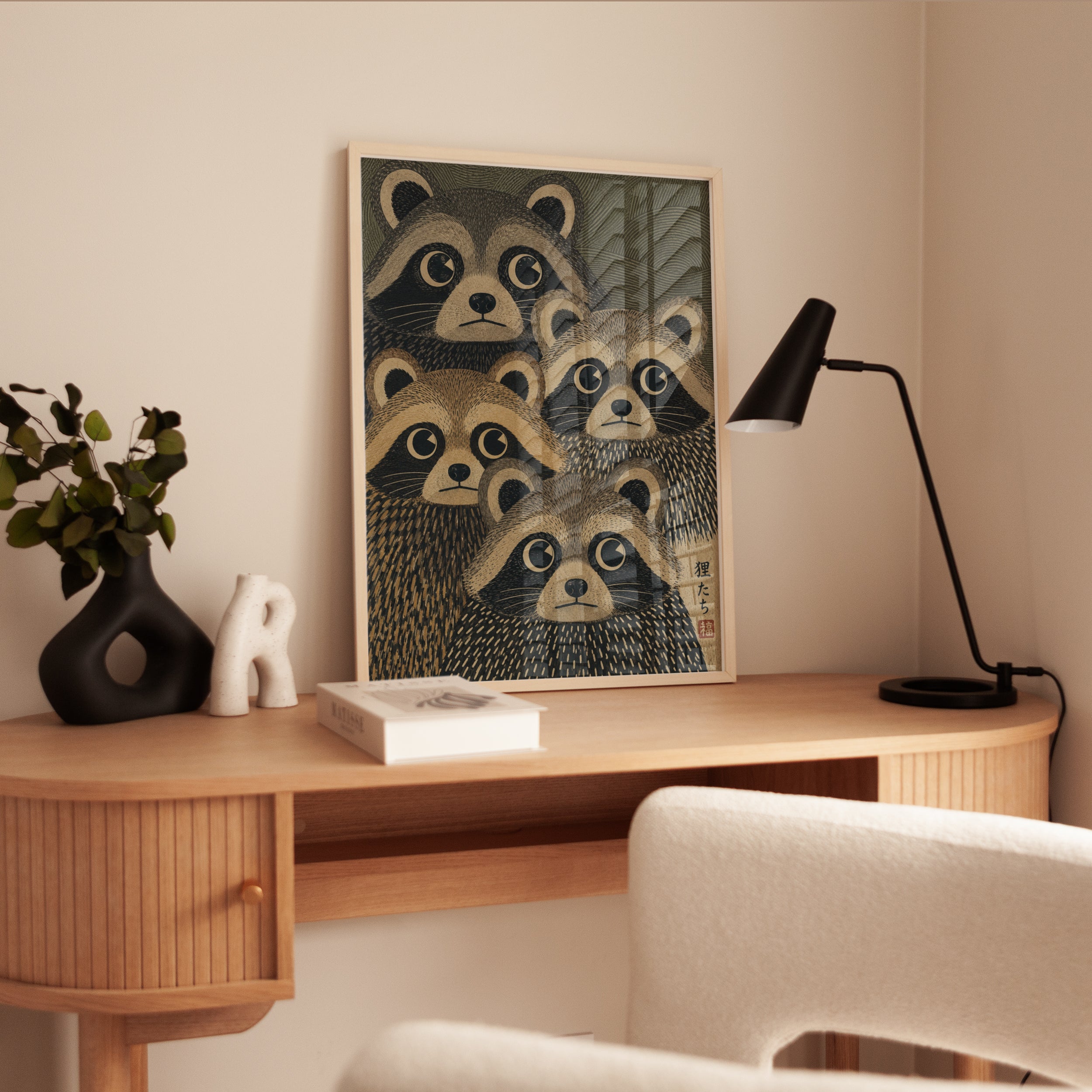 Raccoon Japanese Folk Art Print - interior