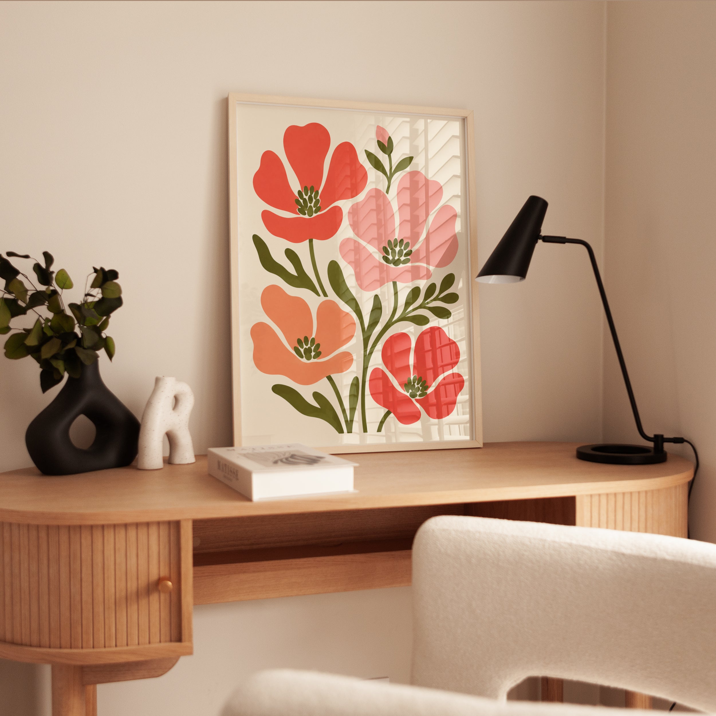 Poppy Flower Wall Art – Retro Floral Print - interior