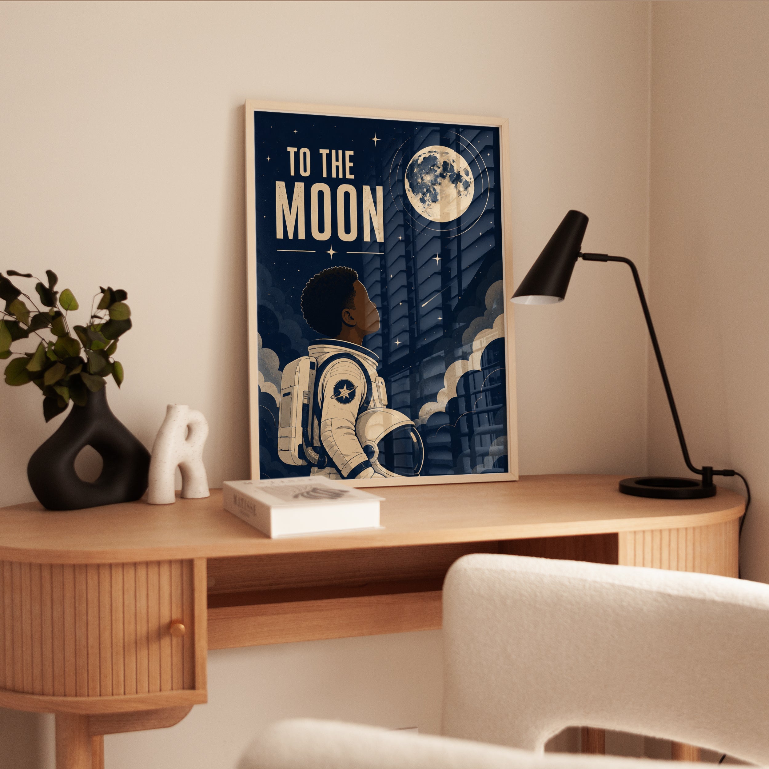 Space Nursery Wall Art – Astronaut Moon Print - interior