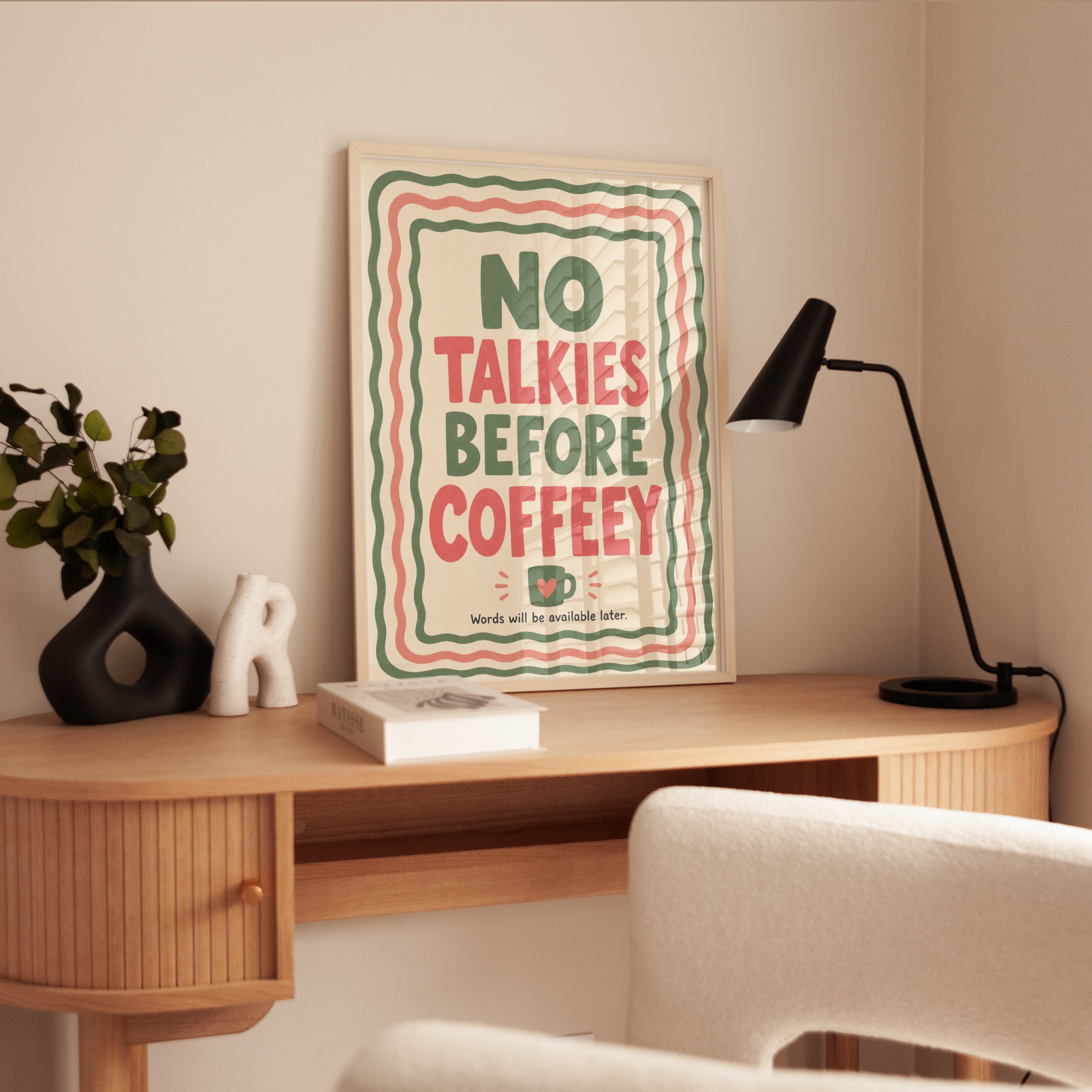 No Talkies Before Coffee Retro Print: Vintage Typography Poster - interior