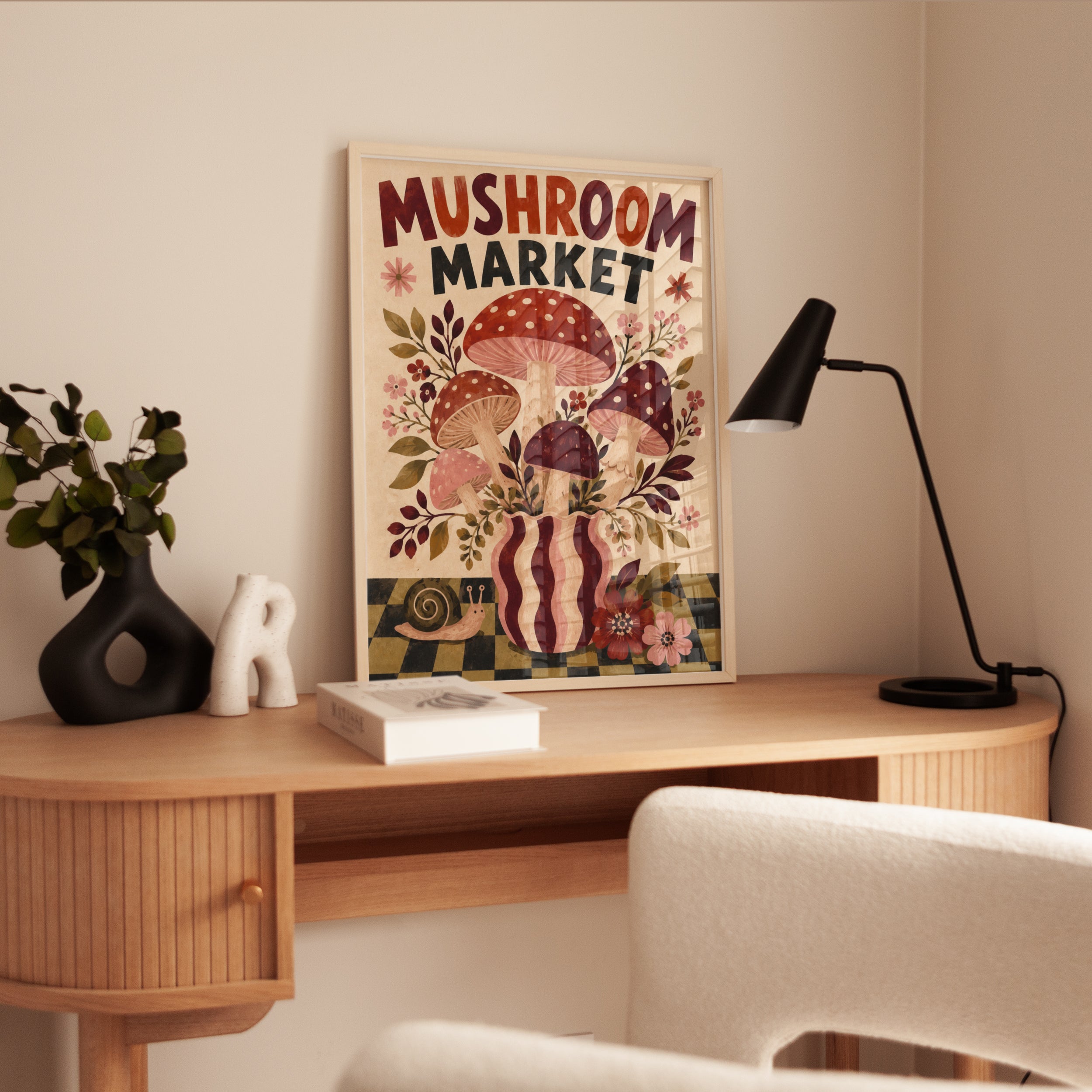 Mushroom Kitchen Decor – Folk Art Print - interior
