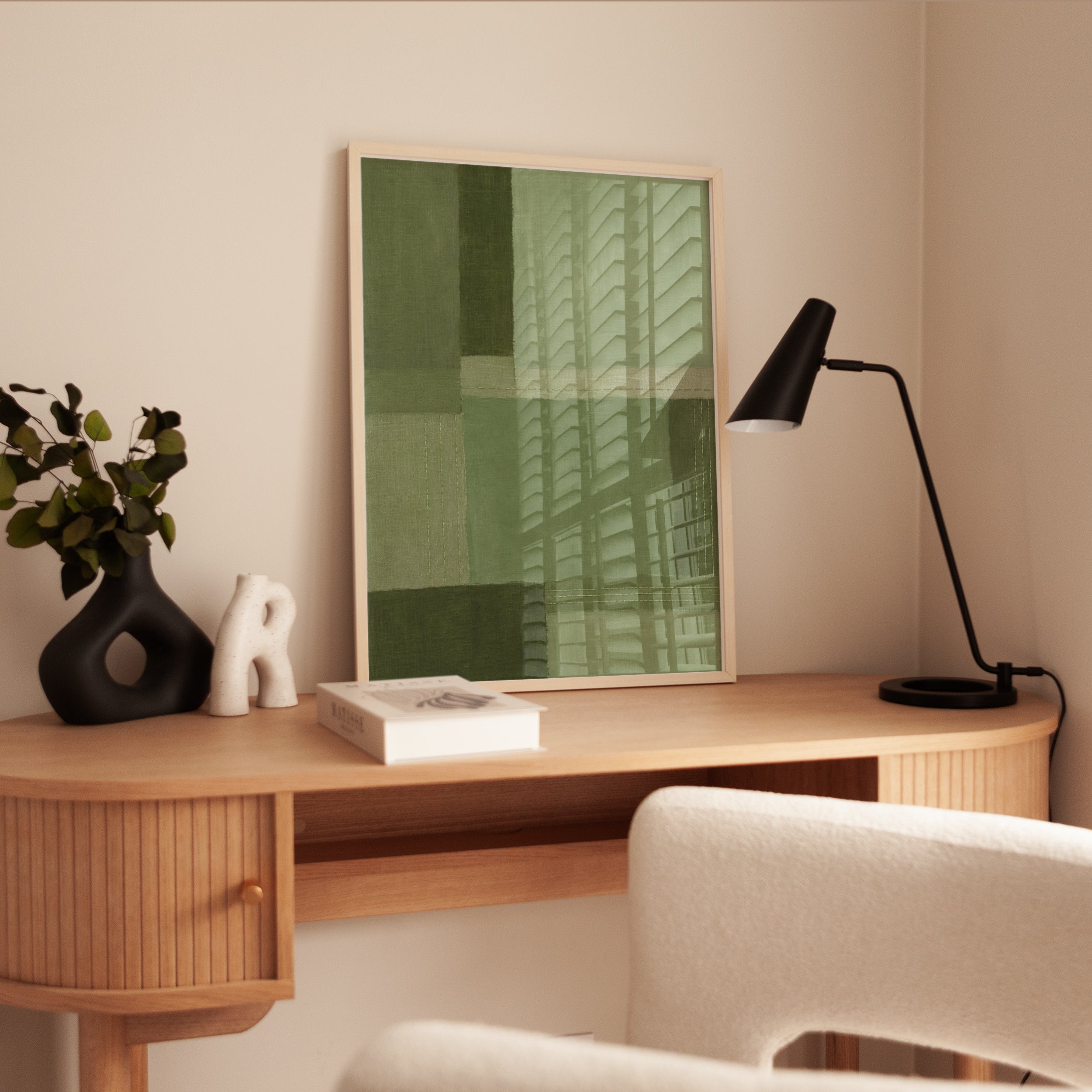 Green Abstract Wall Art – Minimalist Block Print - interior