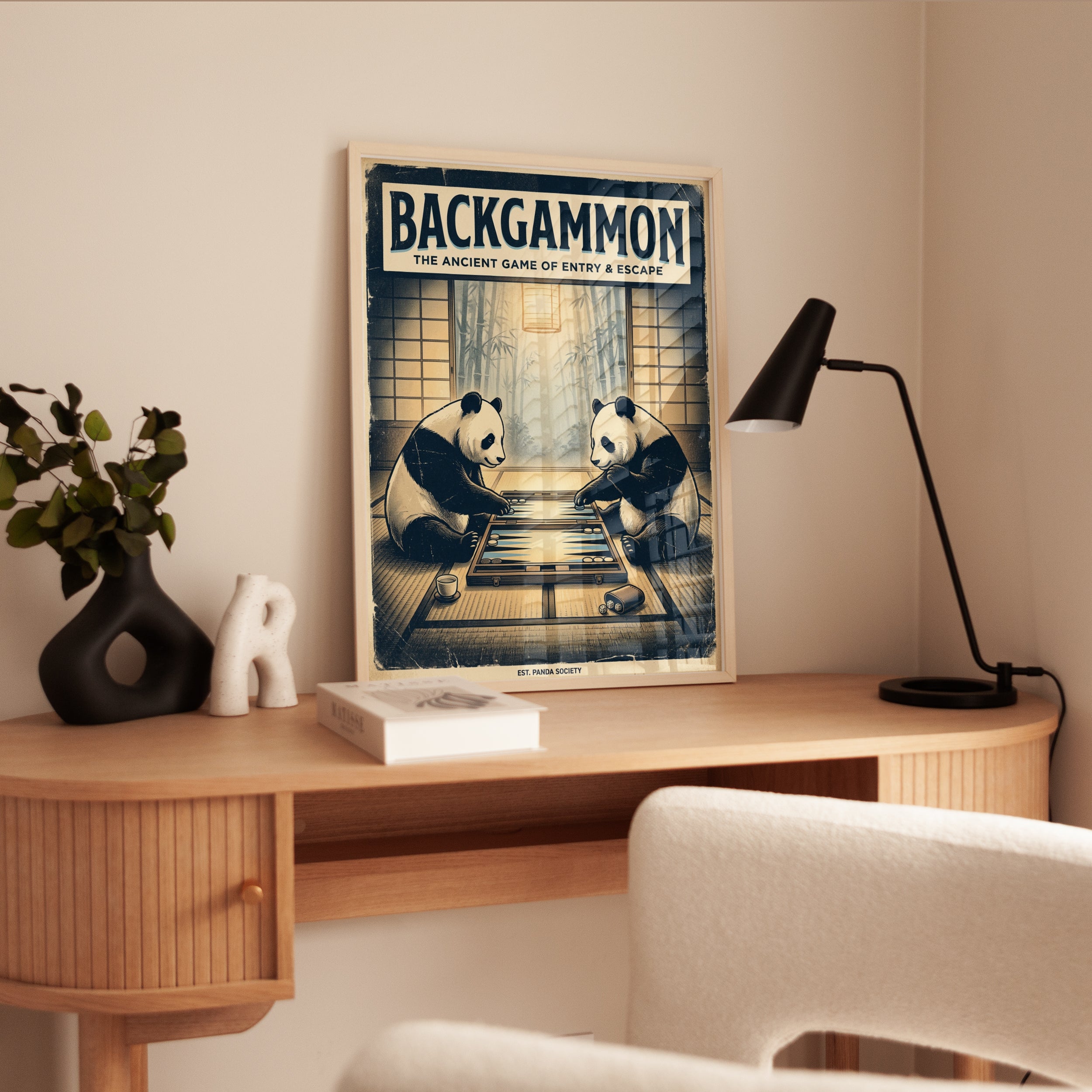Panda Backgammon Print – Vintage Japanese Game Art - interior
