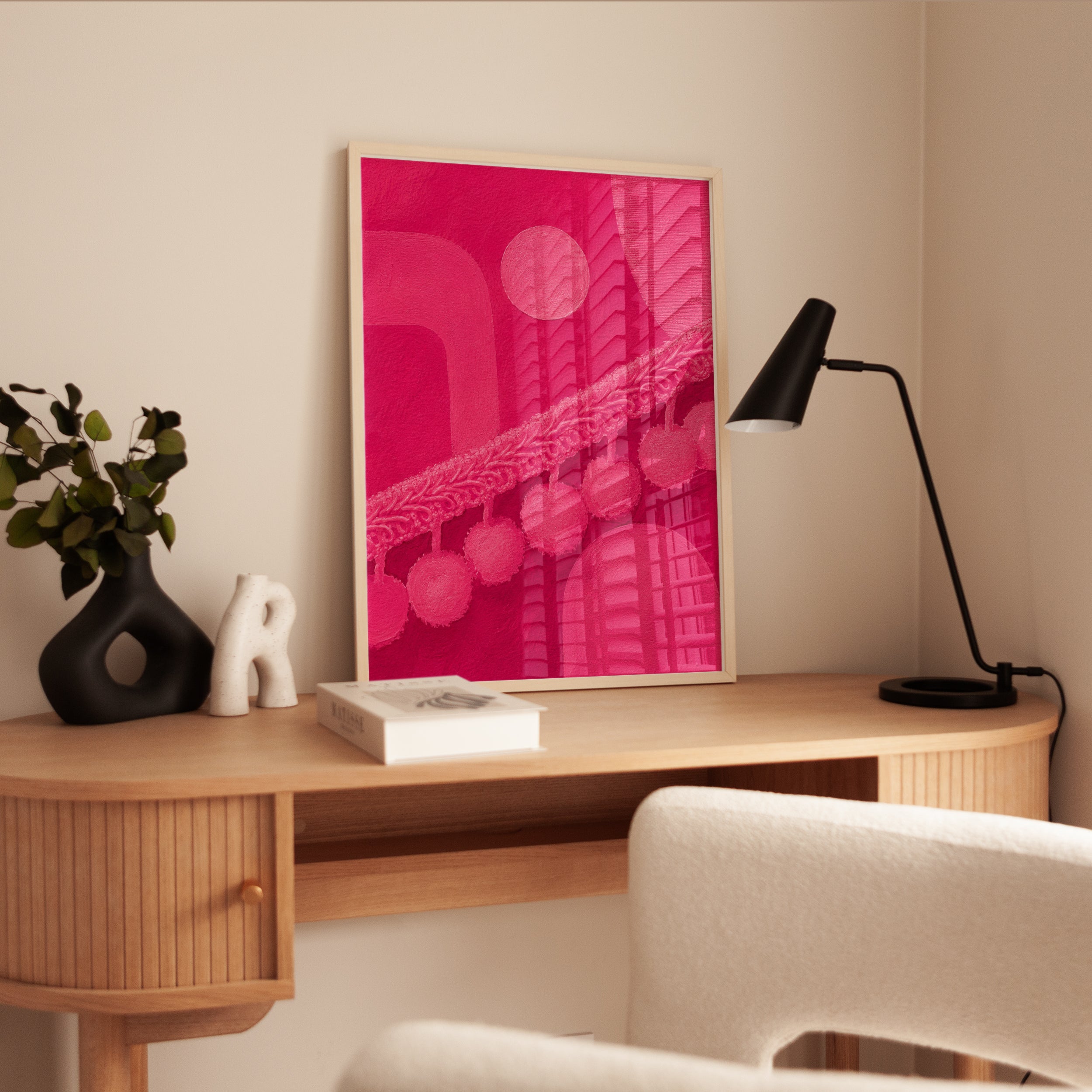 Hot Pink Textile Art Print: Abstract Geometric Composition - interior