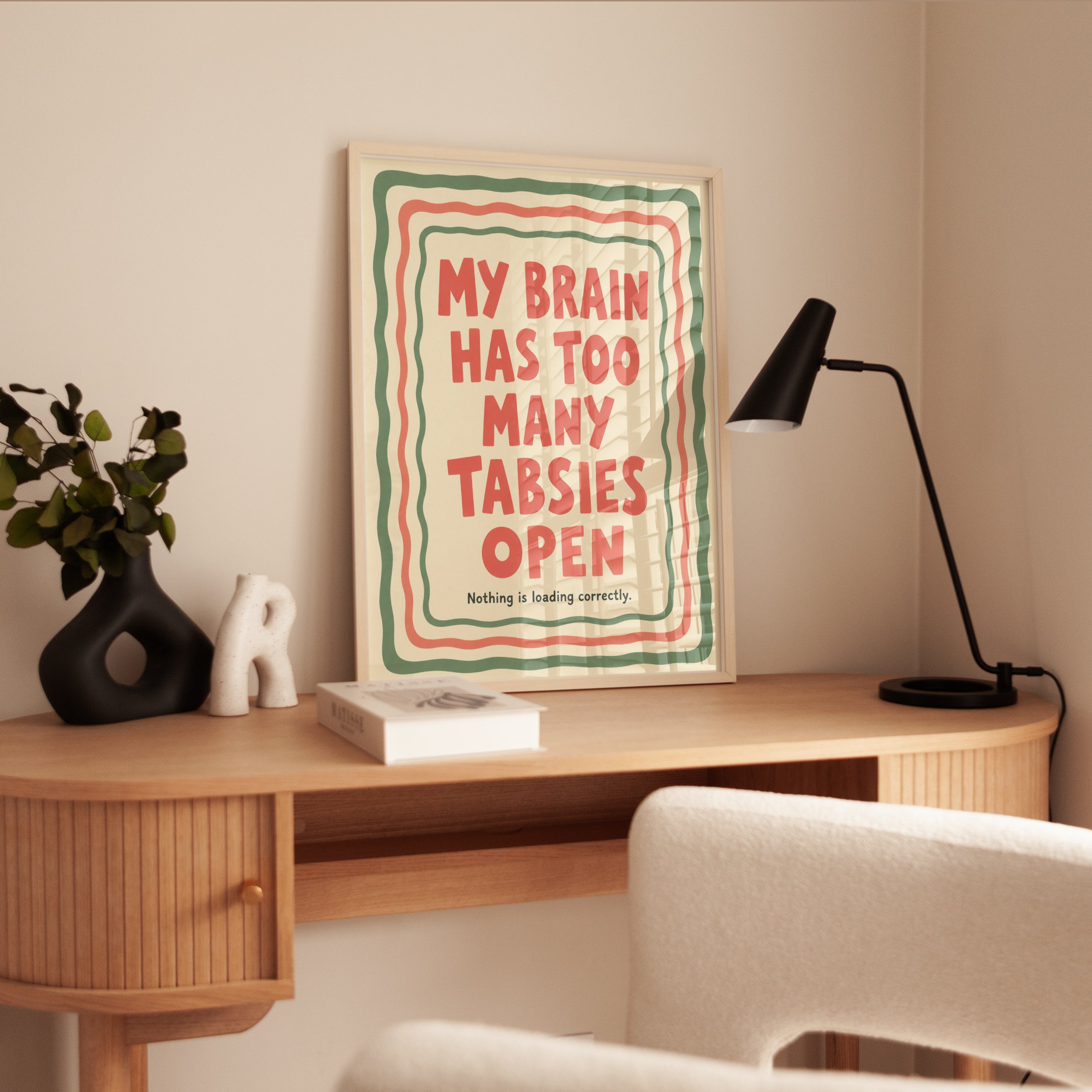 Too Many Tabs Open Print: Retro Typography Humor Poster - interior