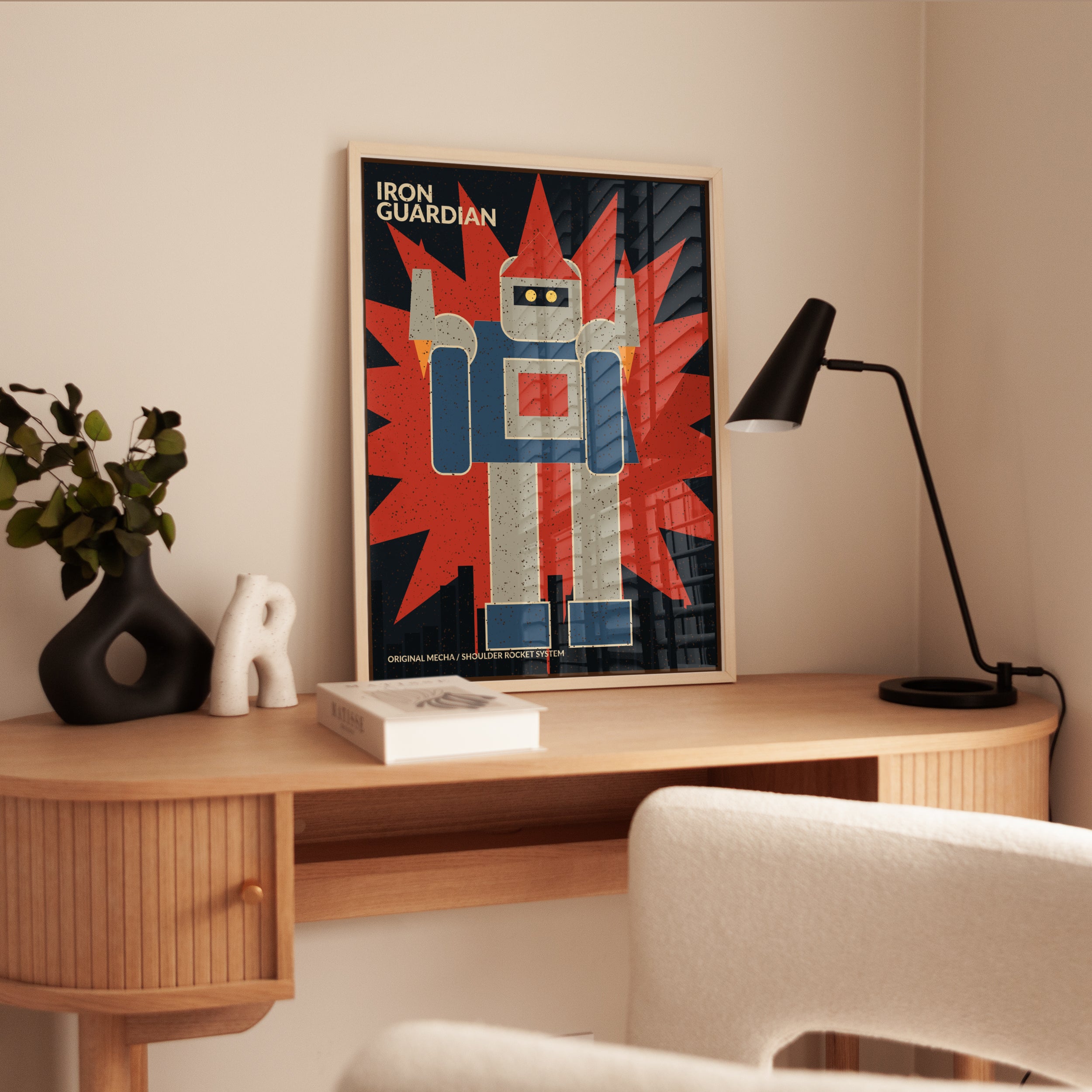 Iron Guardian Robot Poster: Retro Mecha Art Print - interior