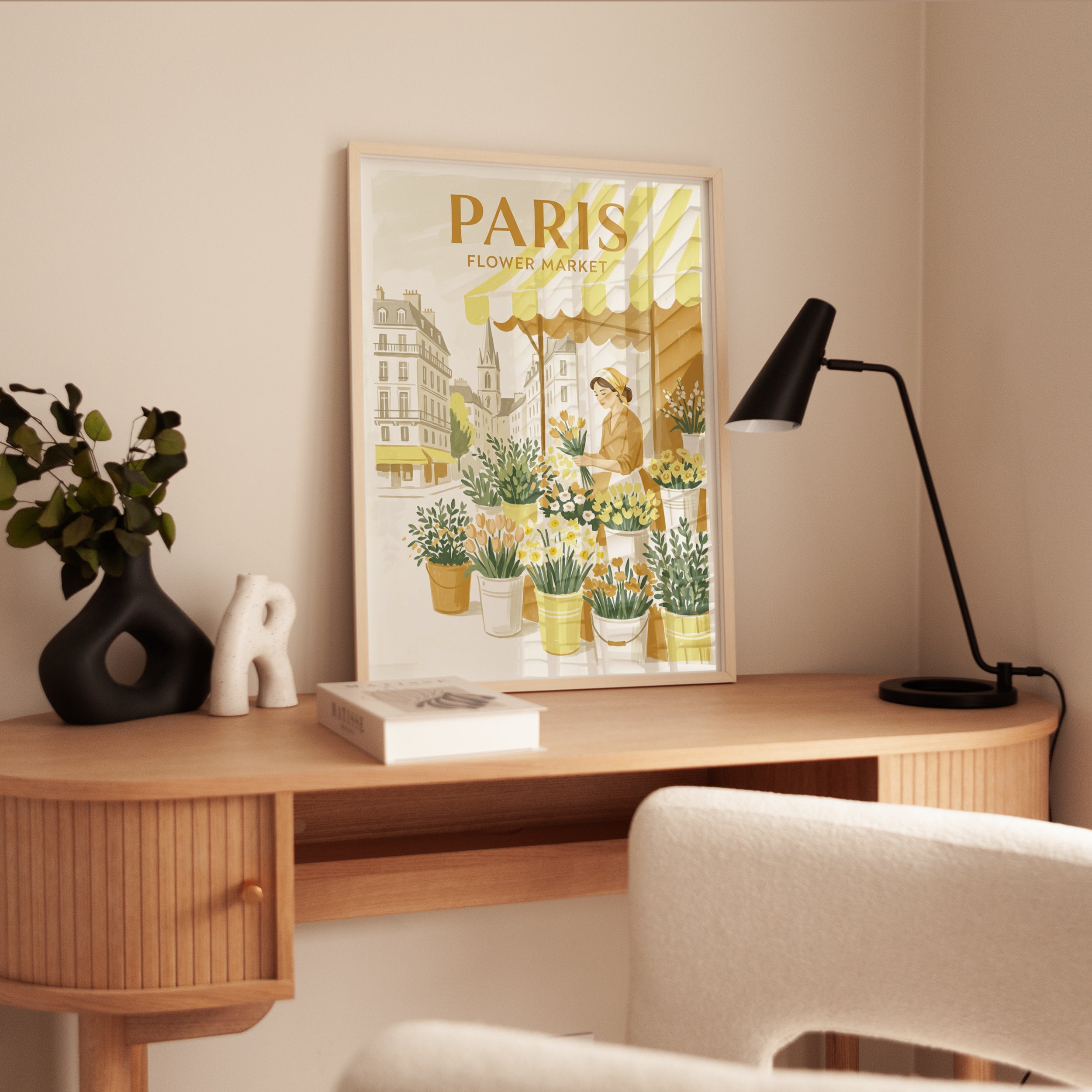 Paris Flower Market Poster: Vintage French Travel Art Print - interior