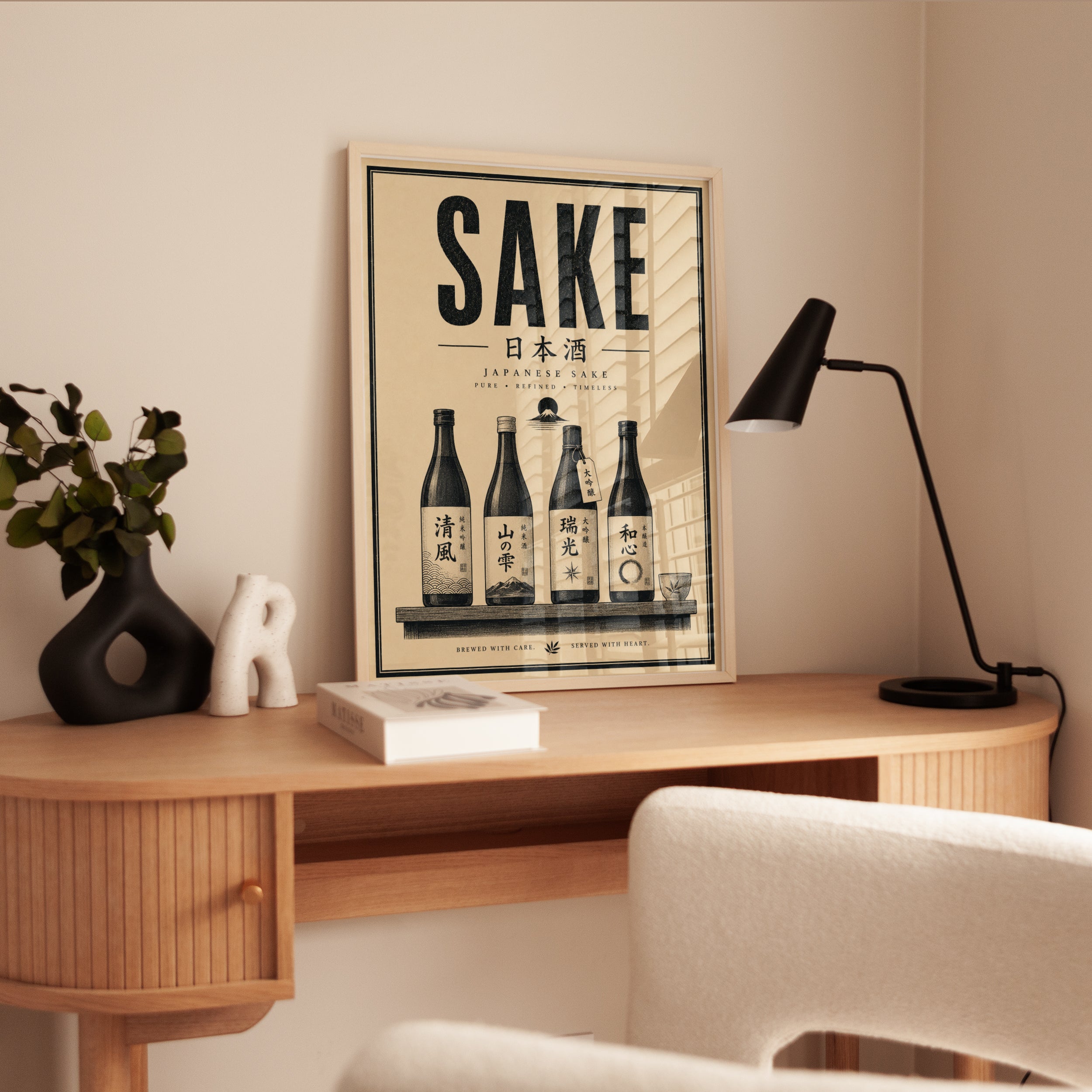 Japanese Sake Bottles Print: Vintage Typography Poster - interior