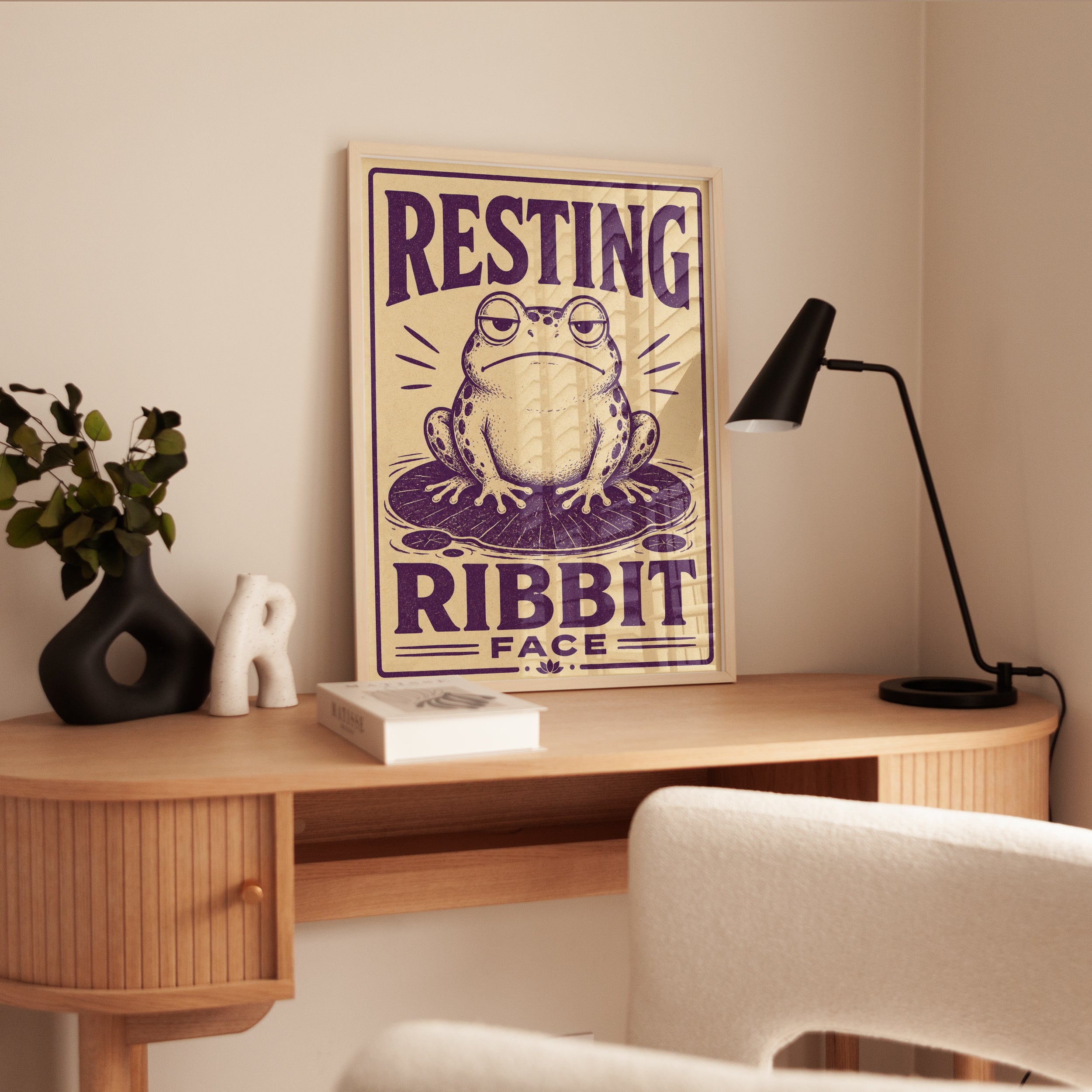 Resting Ribbit Face Poster: Vintage Frog Art - interior