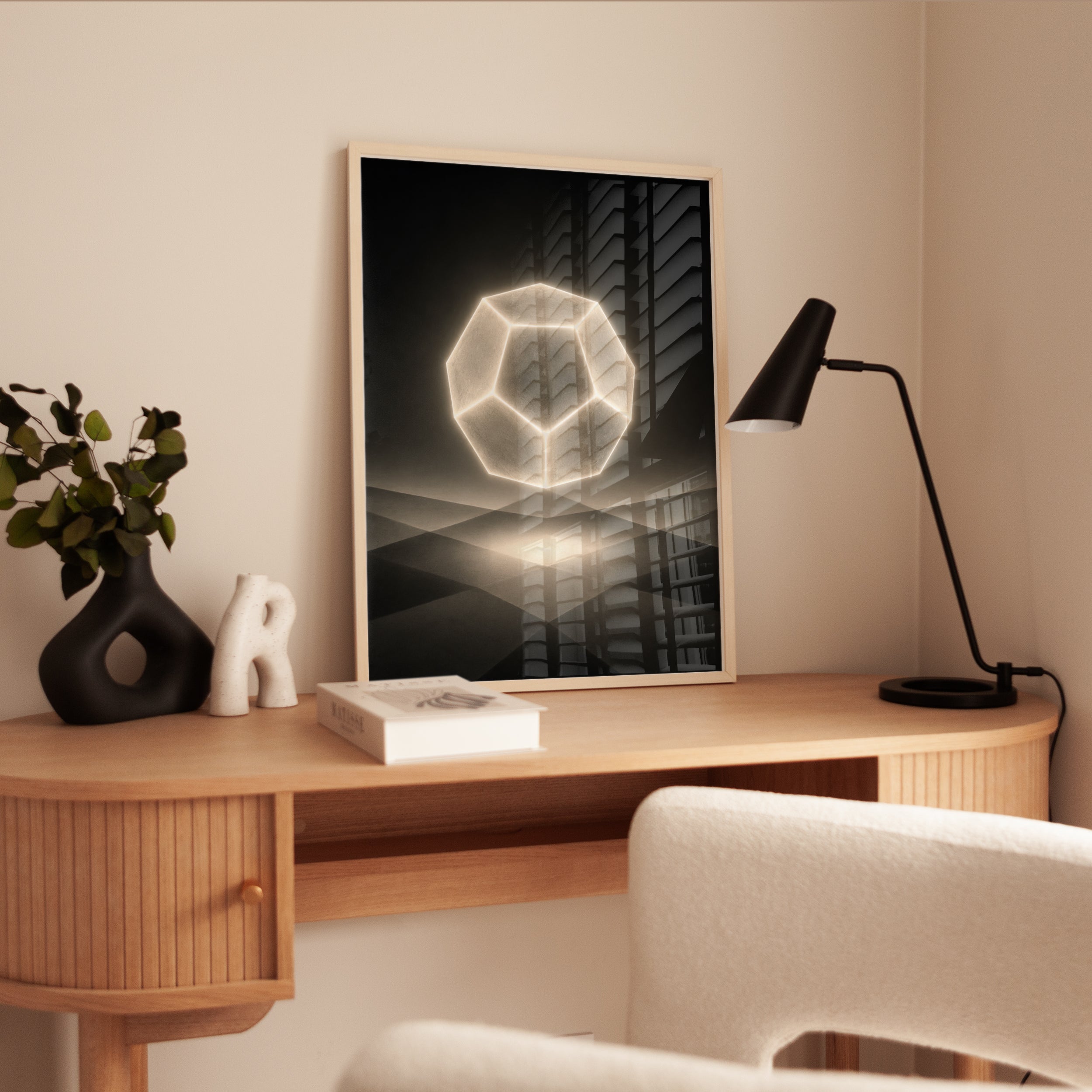 Geometric Dodecahedron Light Print: Minimalist Abstract Art - interior