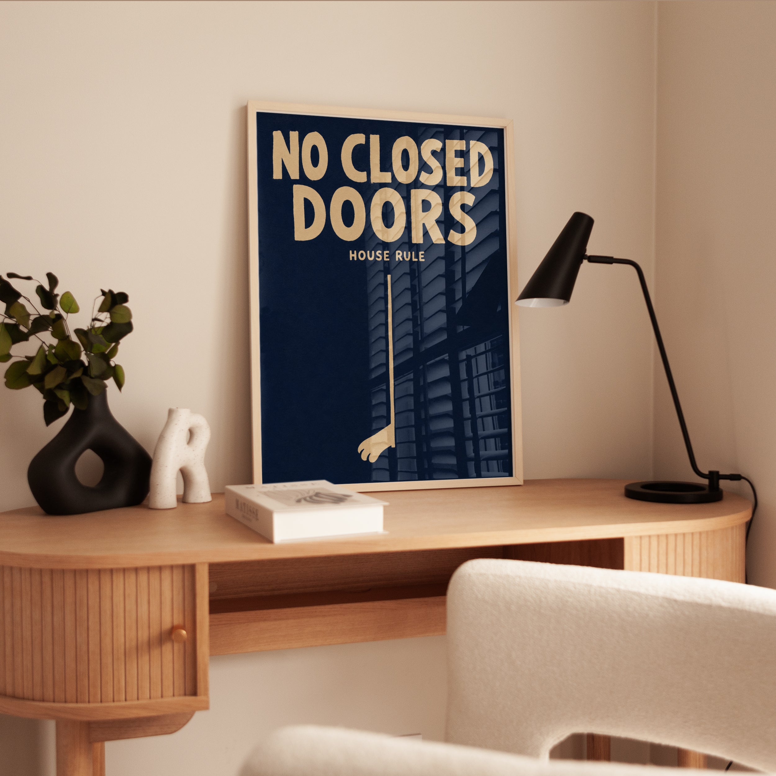 House Rules Wall Art – No Closed Doors Print - interior