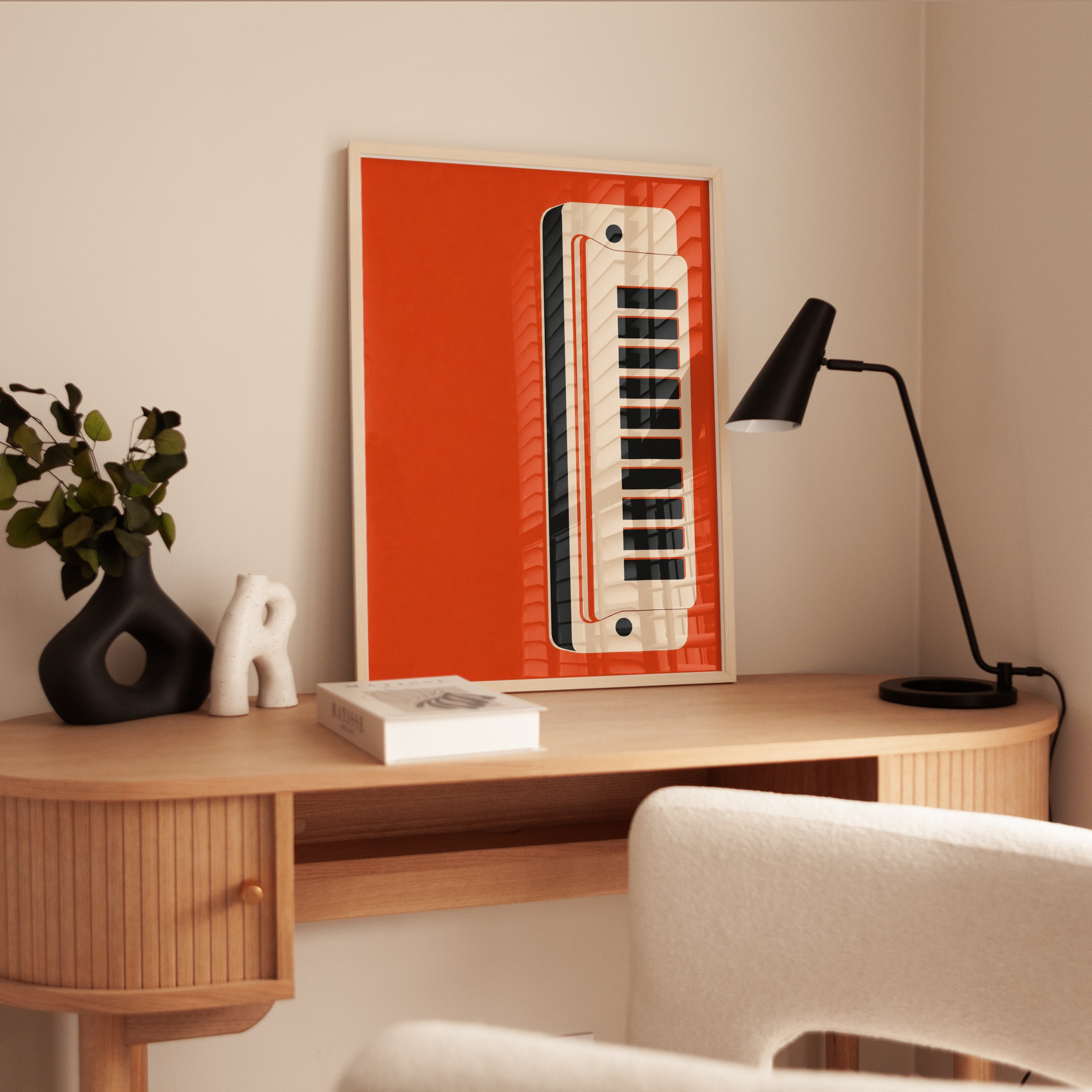 Vintage Synthesizer Poster: Retro Orange Minimalist Music Art - interior
