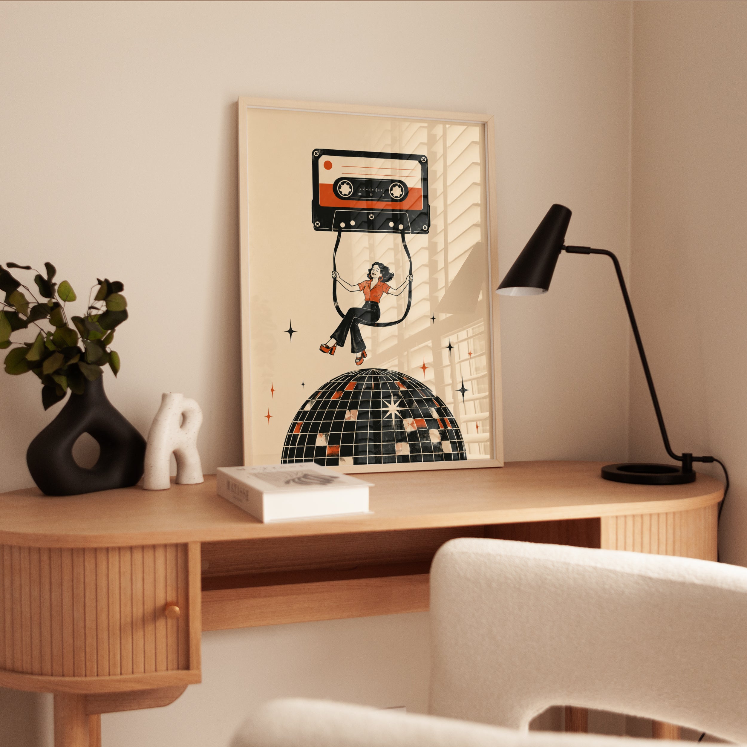Retro Cassette Tape Art Print – Disco Ball - interior