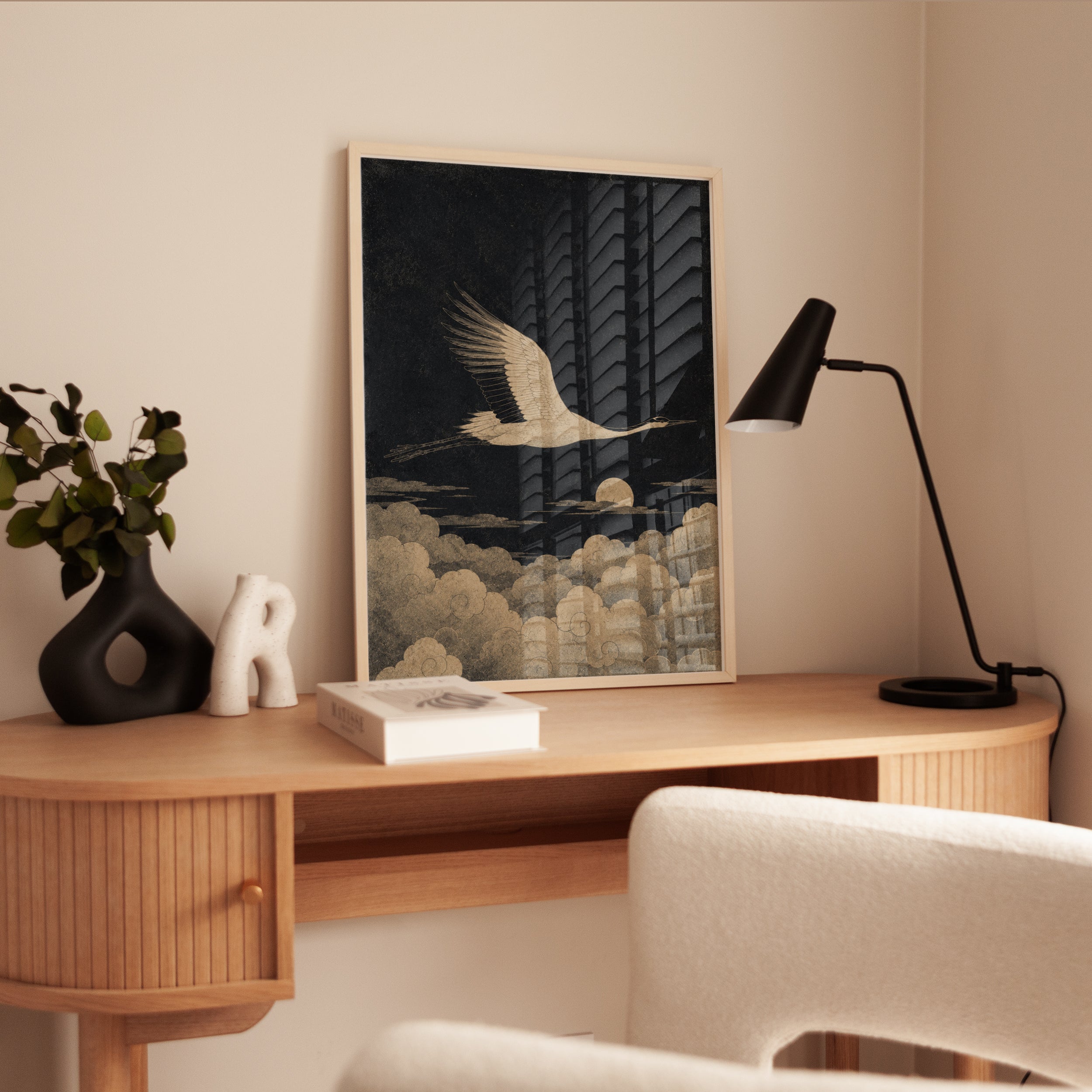 Japanese Crane Print: Vintage Oriental Bird Artwork (Gold & Black) - interior