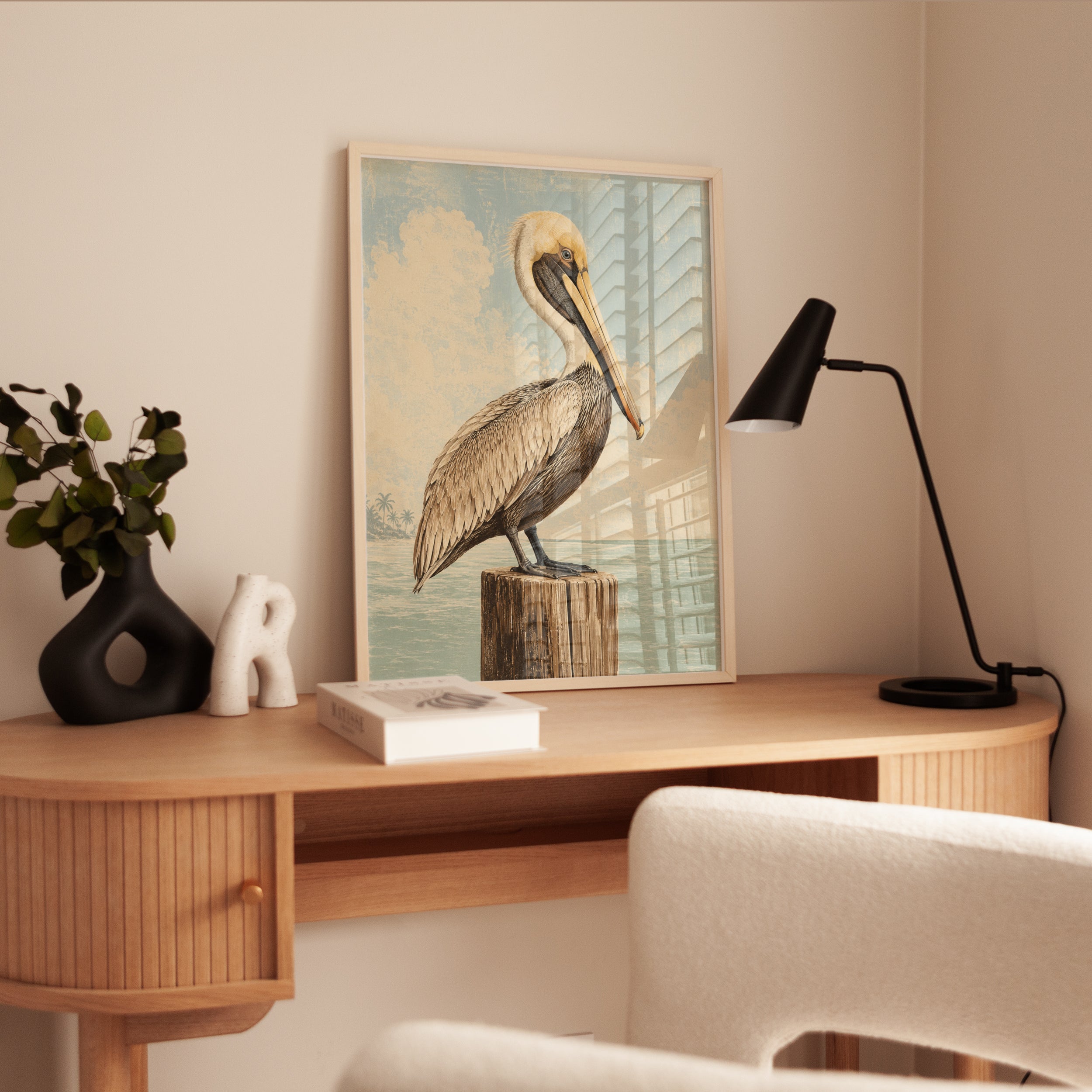 Pelican Wall Art – Coastal Bird Print - interior
