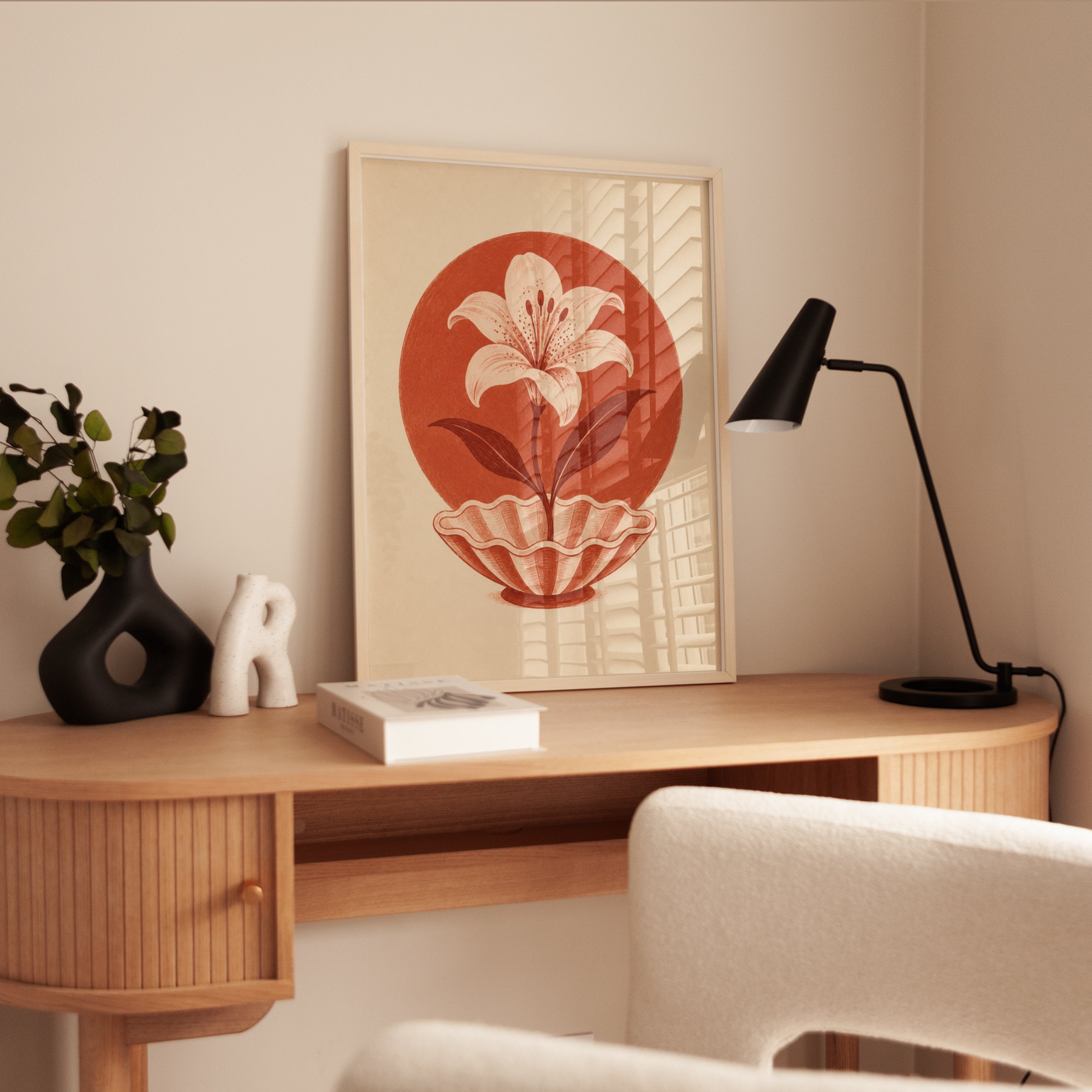 Lily Flower in Shell Art Print: Vintage Botanical Terracotta - interior