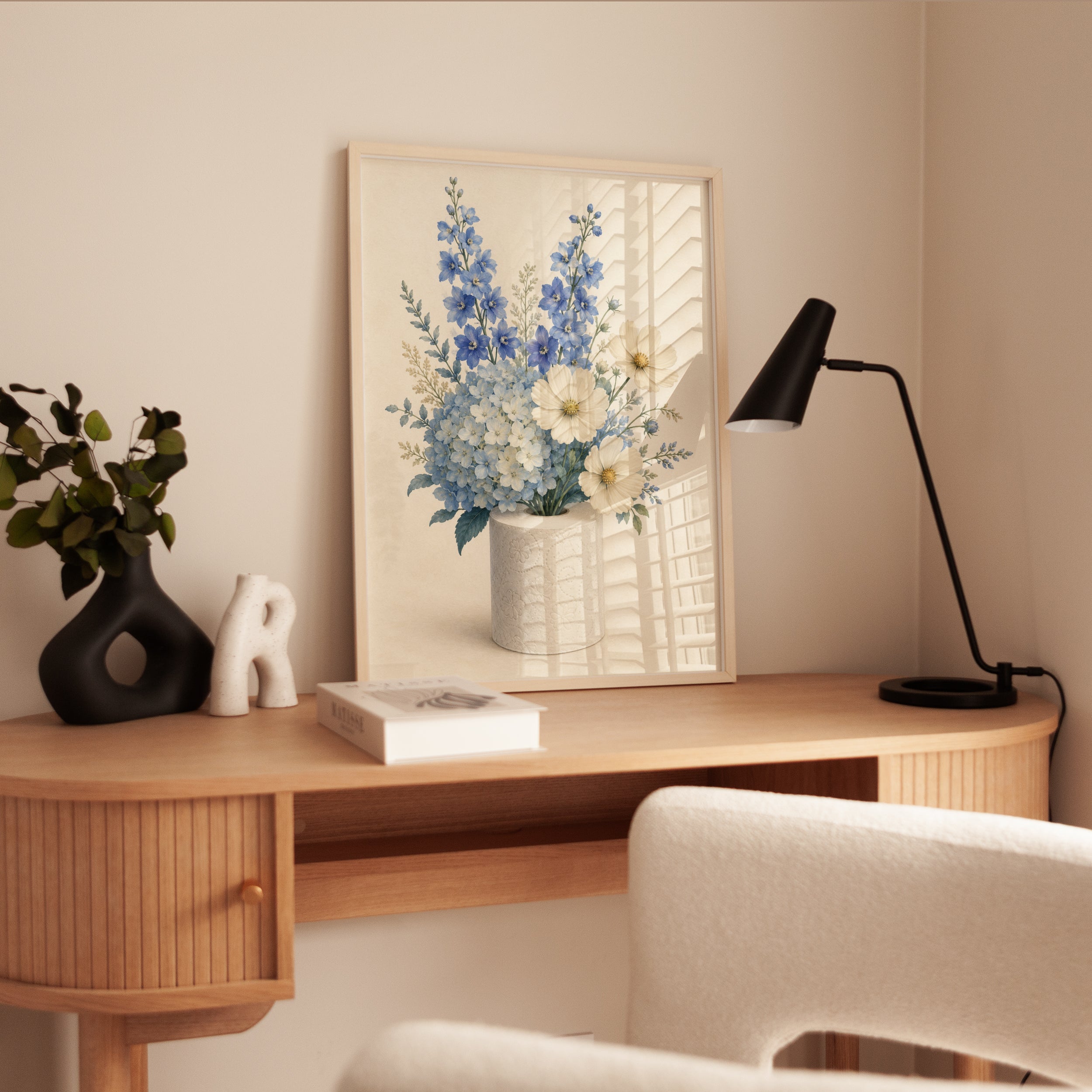 Blue Delphinium Bouquet Print: Vintage Botanical Wall Art - interior