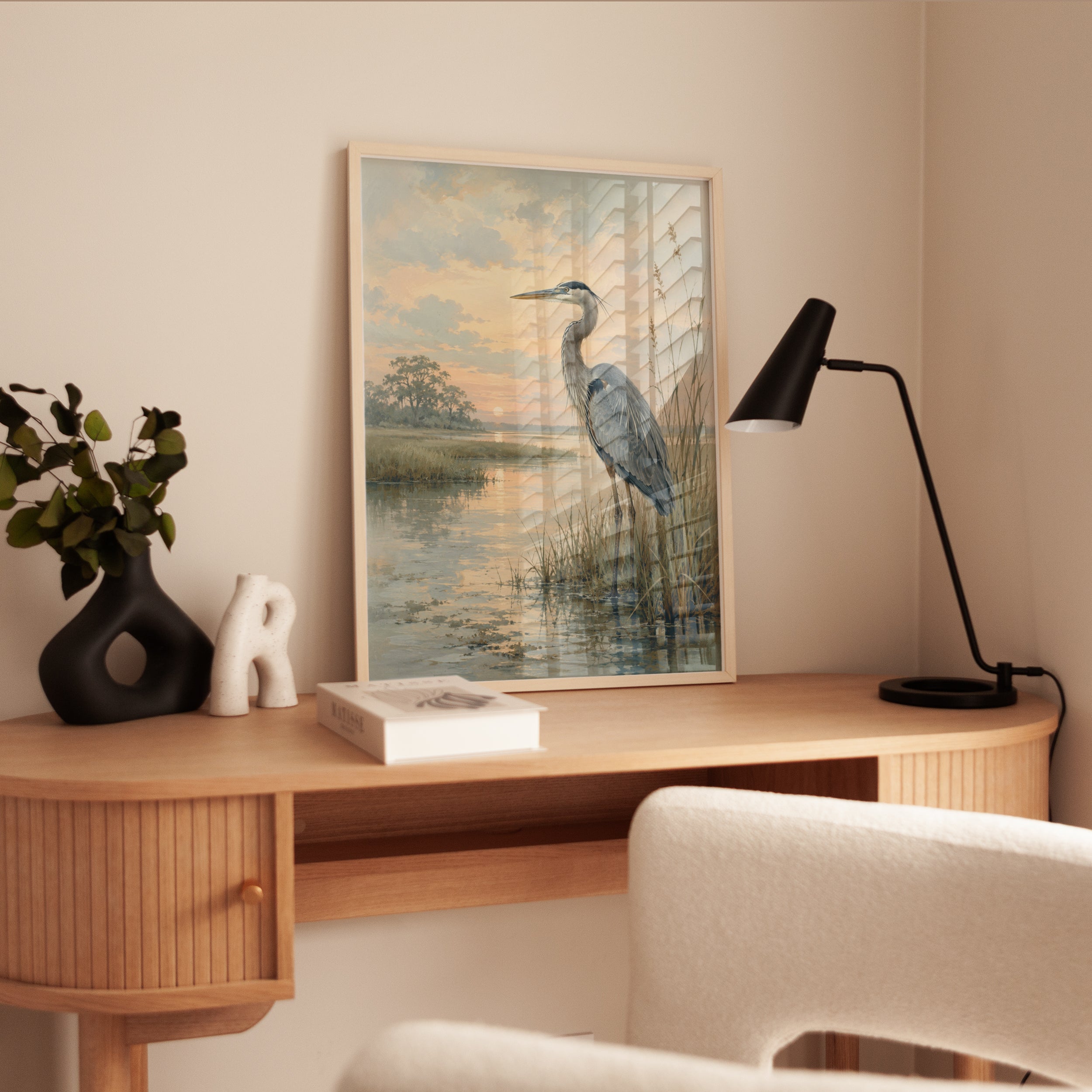 Blue Heron Wetland Bird Print - interior