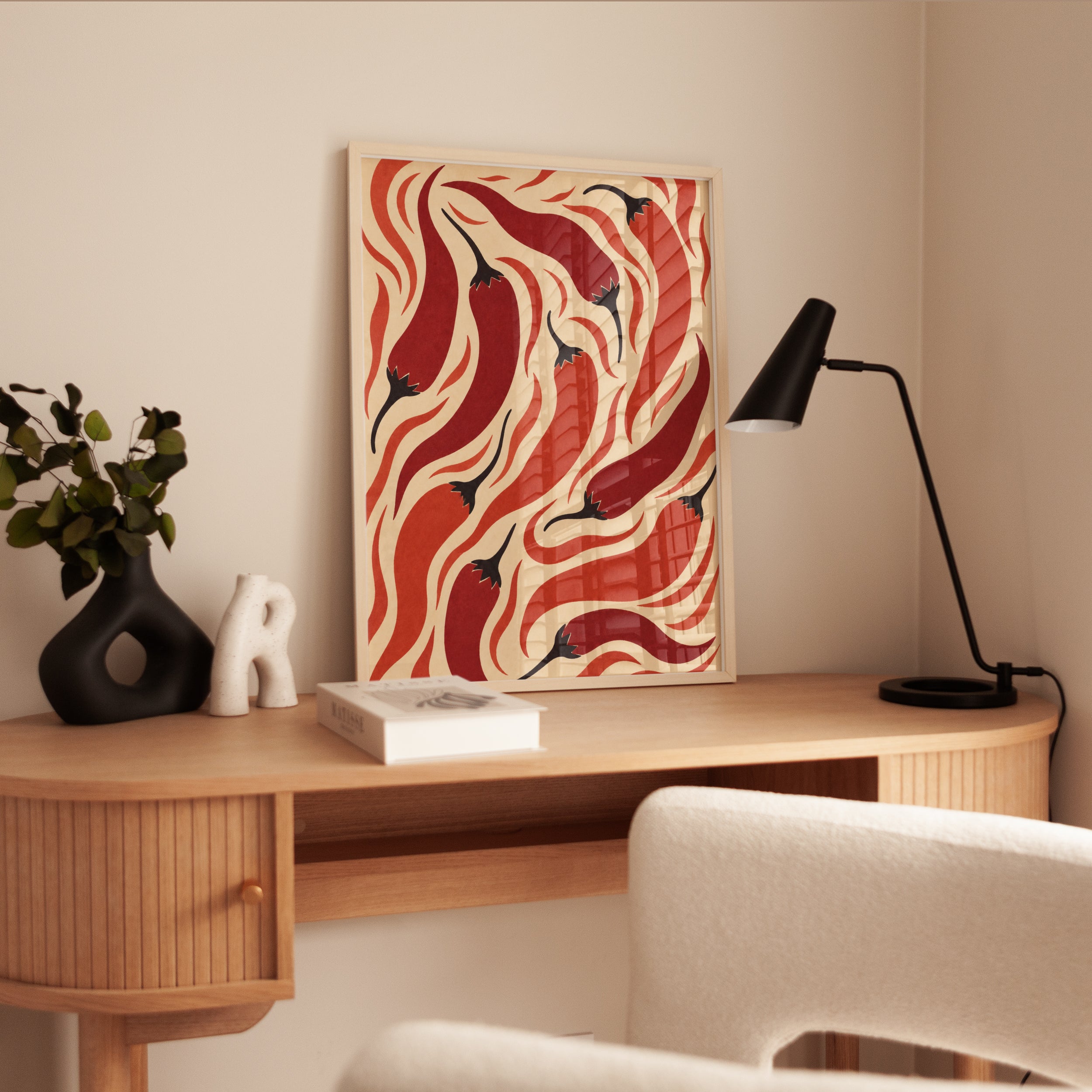 Abstract Chilli Pepper Print – Red Wall Art - interior